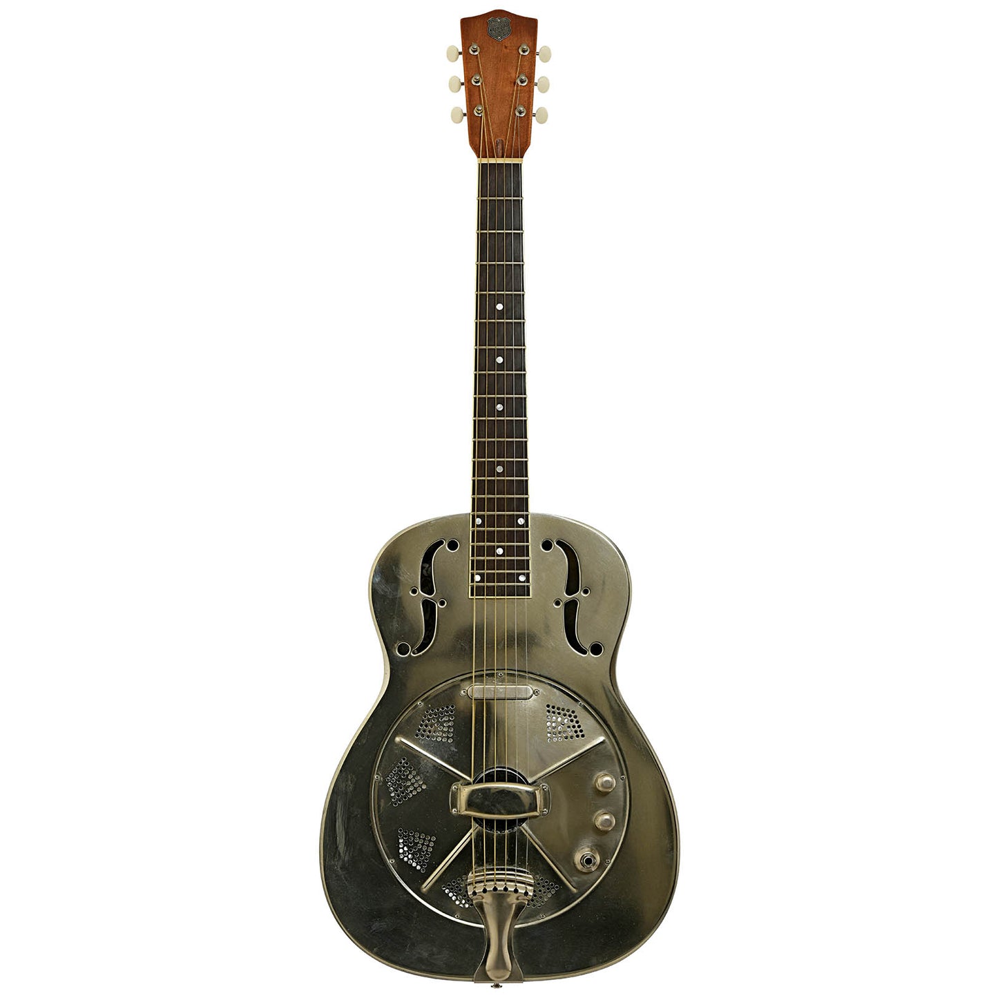 Full front of National Raw Steel 14-Fret Resonator Guitar