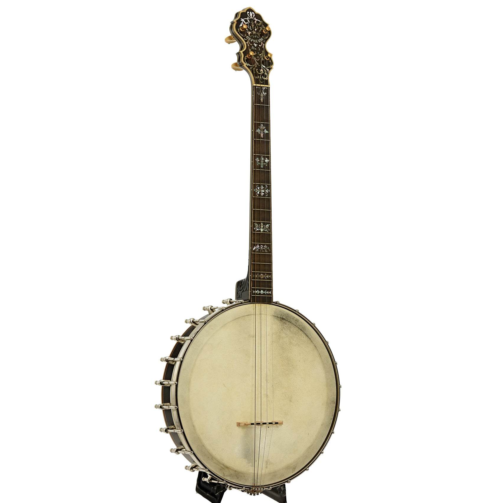 Full front and side of Orpheum No.3 Tenor Banjo 