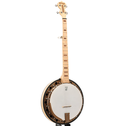 Full front and side of Deering Goodtime Special Deco Resonator Banjo