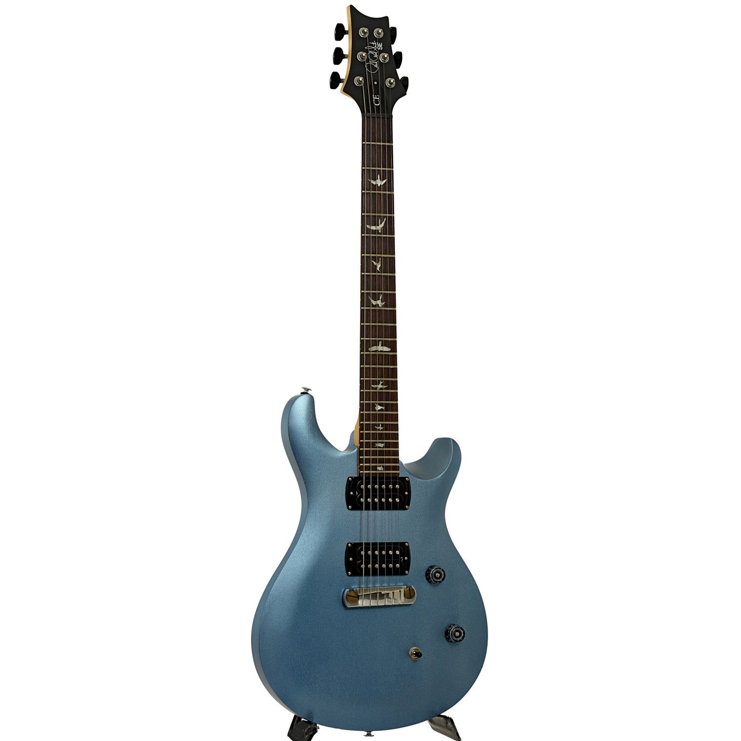 Full front and side of PRS SE CE 24 Standard Satin Stoptail Ice Blue Metallic Electric Guitar