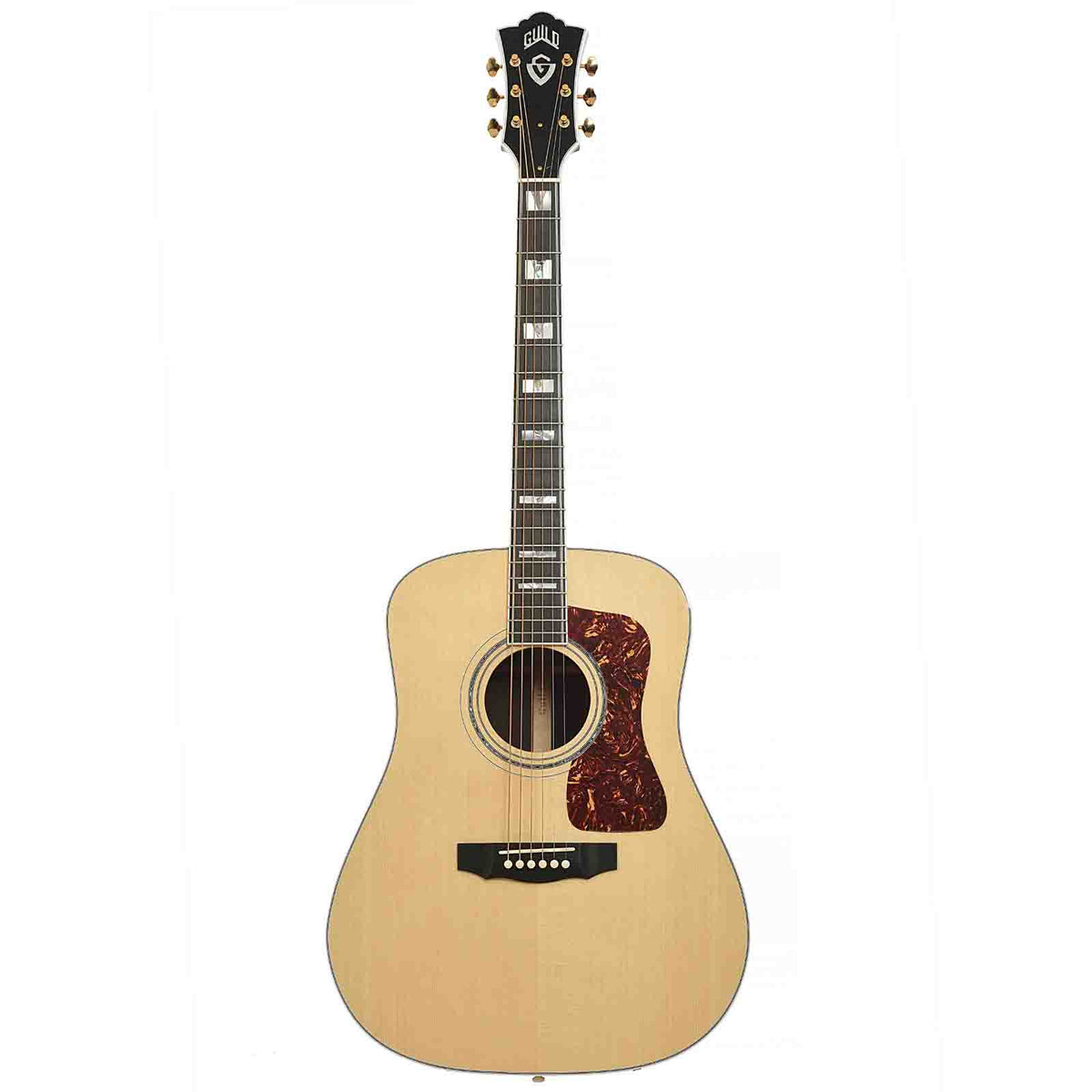 Full Front of Guild USA D-55 Dreadnought Acoustic Guitar, Natural