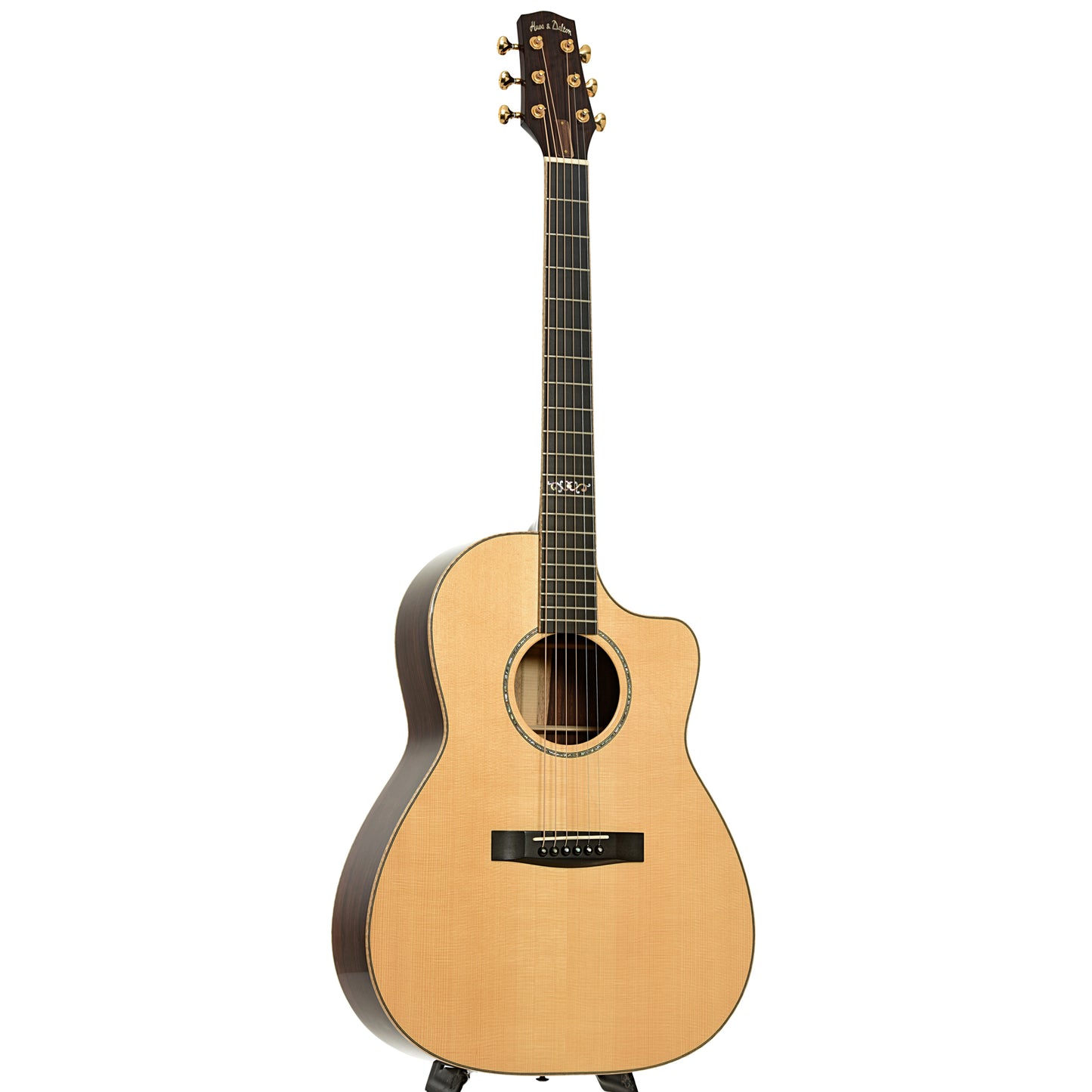 Full front and side of Huss and Dalton CM Custom Acoustic Guitar