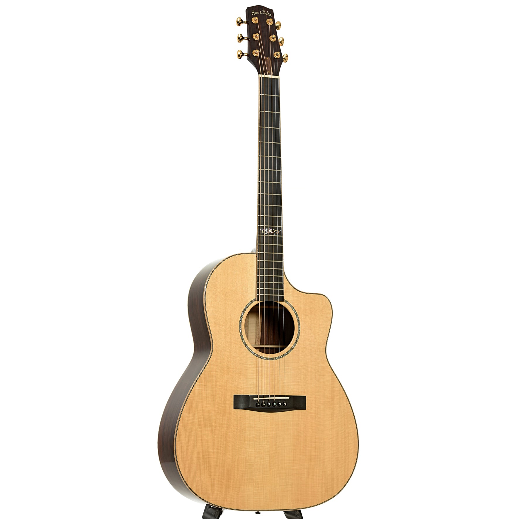 Full front and side of Huss and Dalton CM Custom Acoustic Guitar