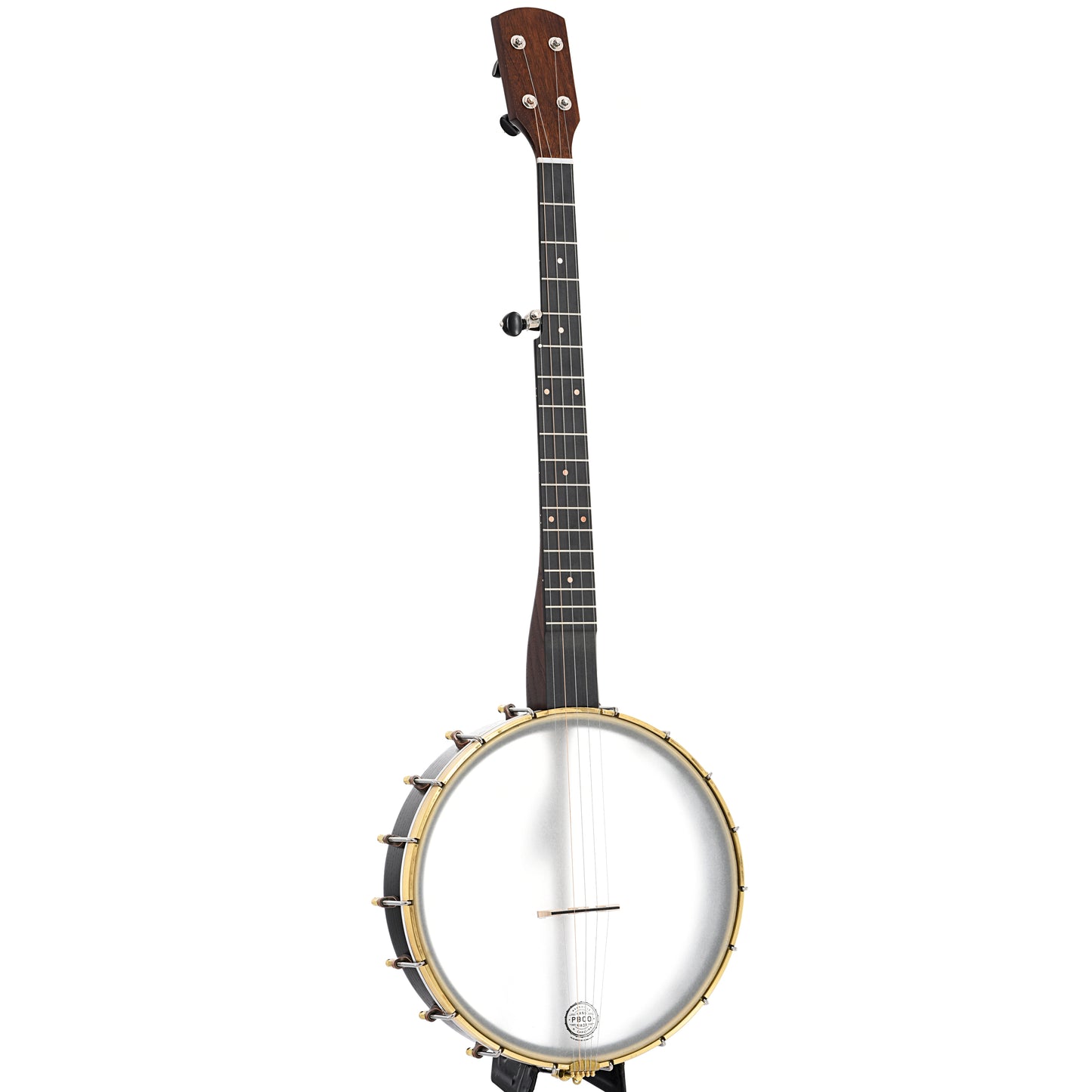 Full front and side of Pisgah Banjo Co. 12" Woodchuck Openback Banjo