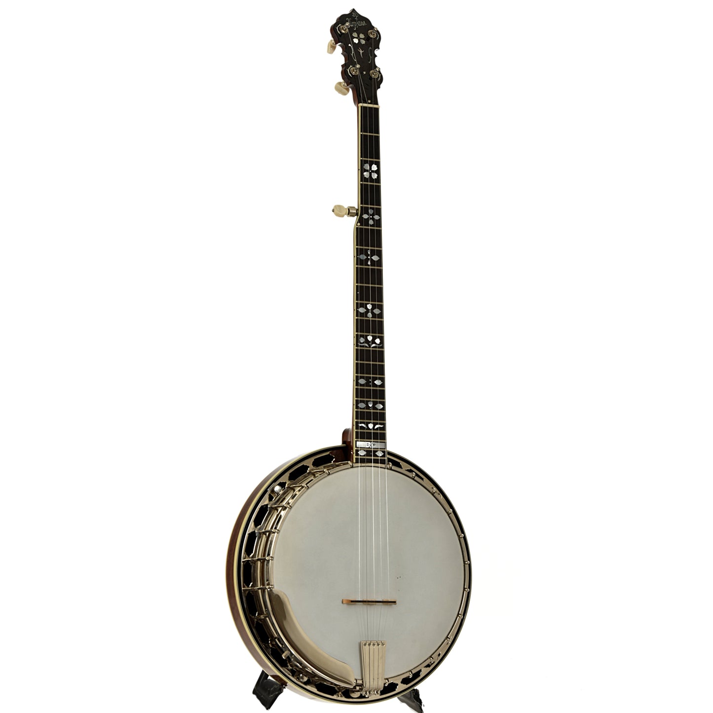 Full front and side of DP Hopkins Janice Martin Resonator Banjo