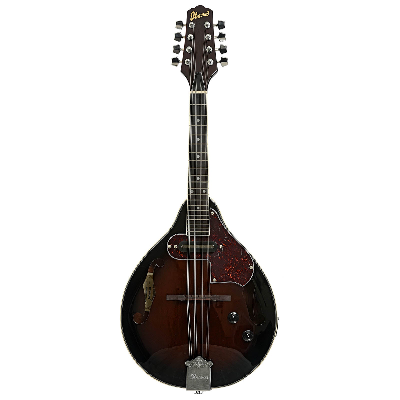 Full front of Ibanez M510E Acoustic-Electric A-Style Mandolin, Dark Violin Sunburst