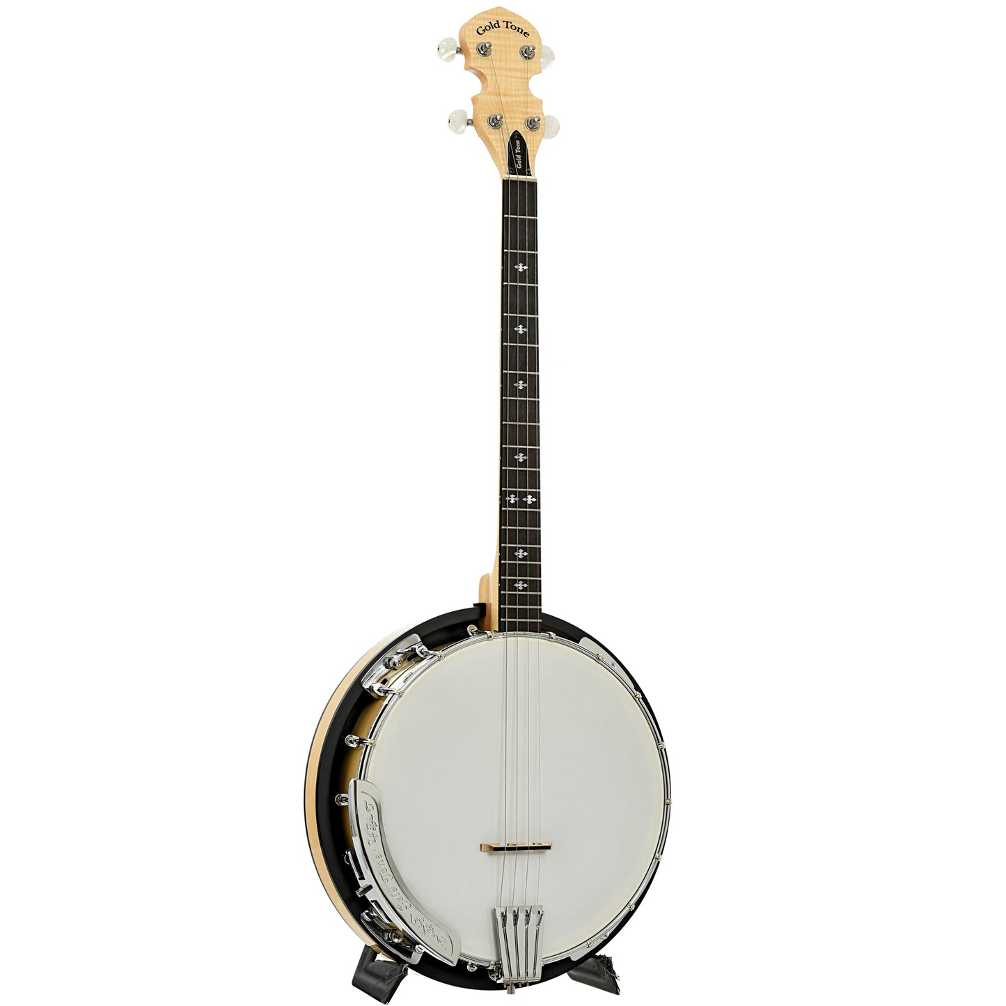 Full front and side of Gold Tone CC-Tenor 19-Fret Tenor Resonator Banjo