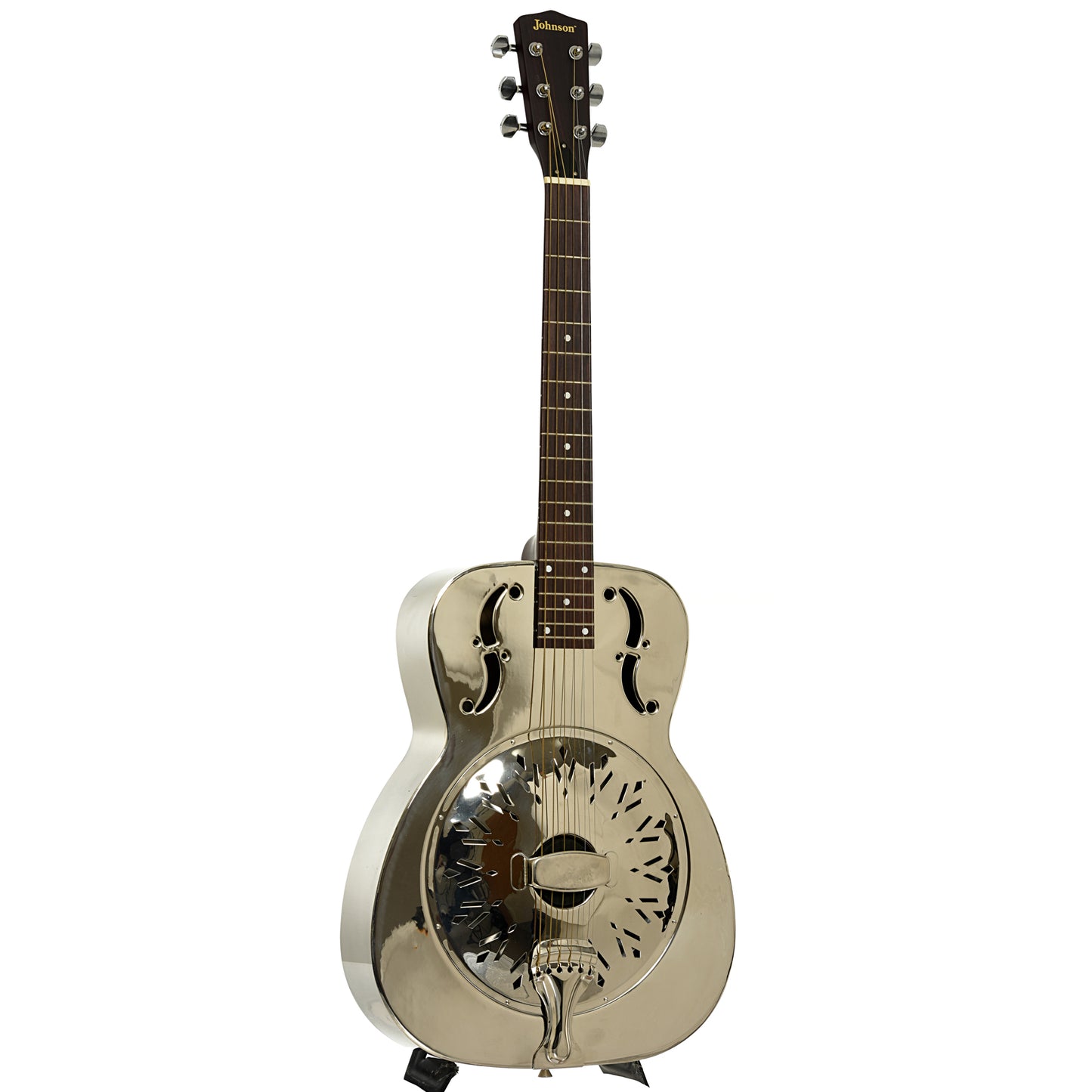 Full front and side of Johnson AXL998 Resonator Guitar 