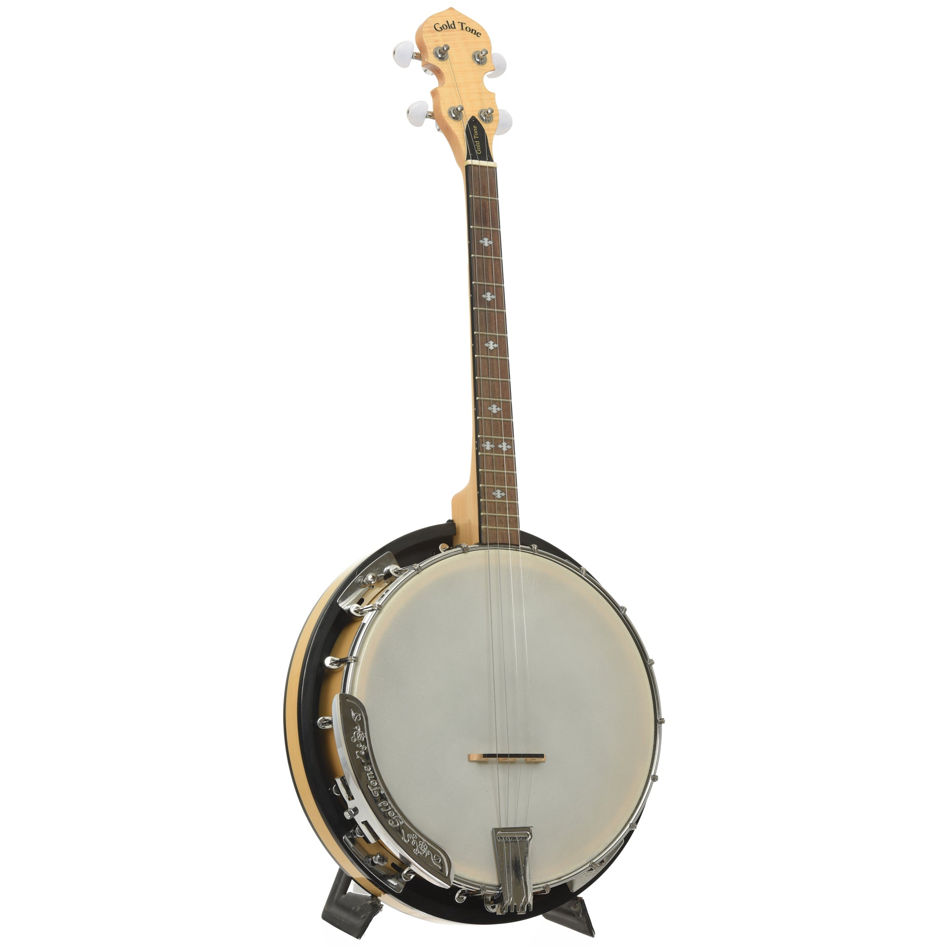 Full front and side of Gold Tone CC-IT Cripple Creek Irish Tenor Banjo