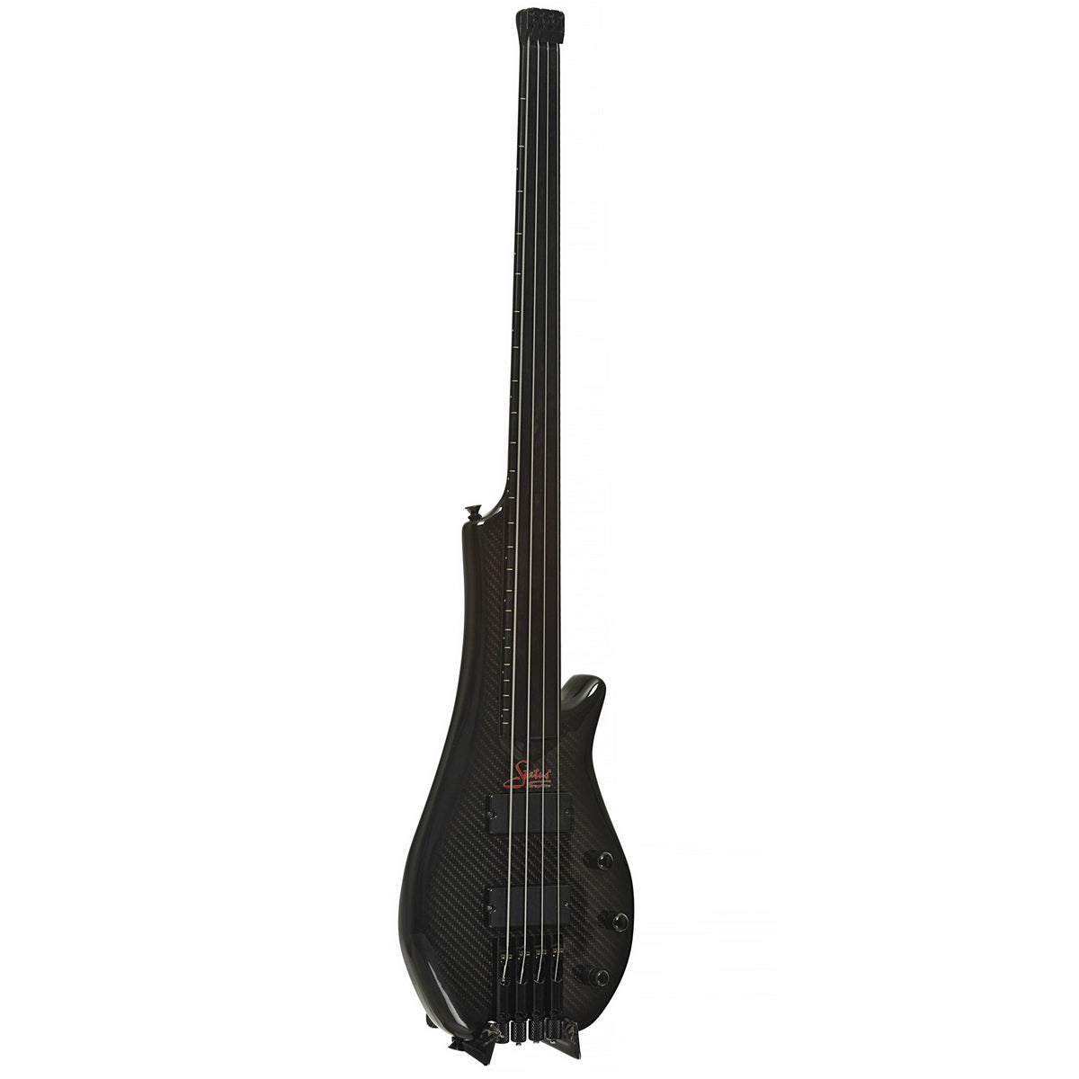 Full Front and side of Status Graphite Streamline 4 Headless Fretless Electric Bass 