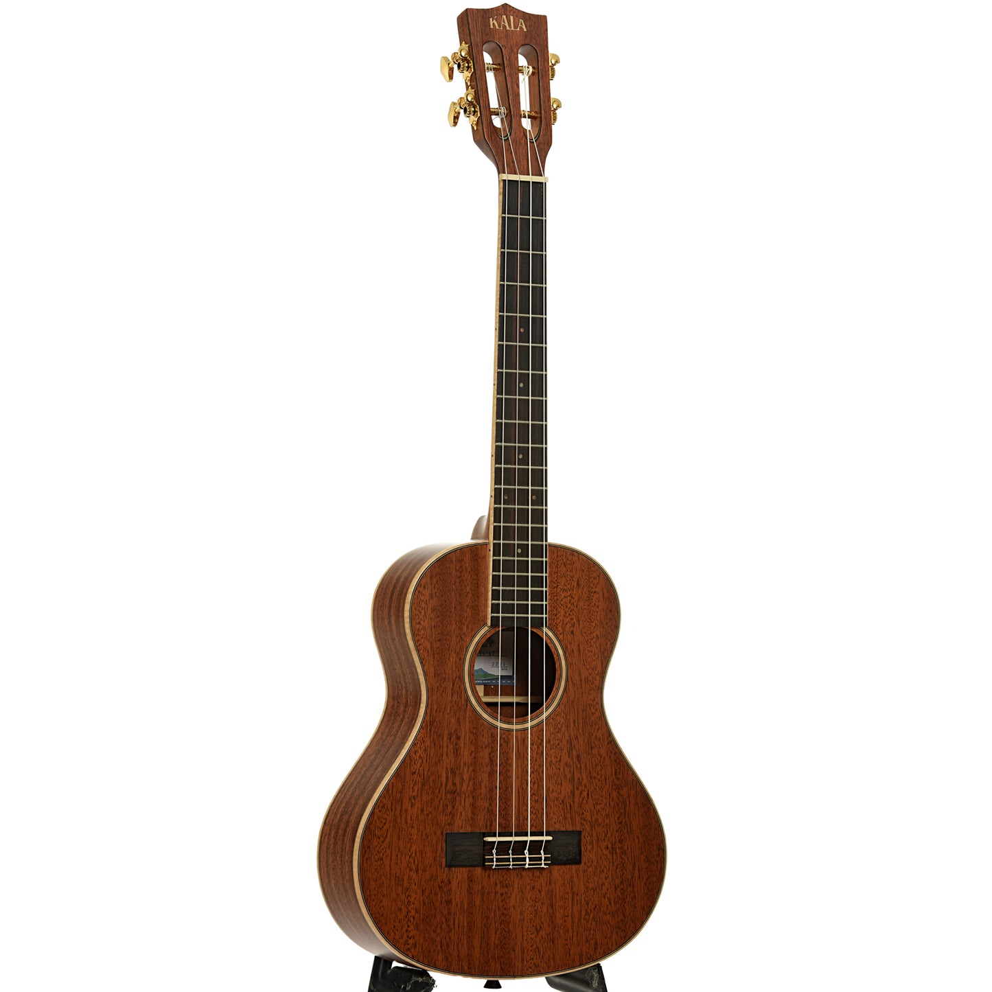 Full front and side of Kala KA-AMHG-ST Tenor XL Ukulele 