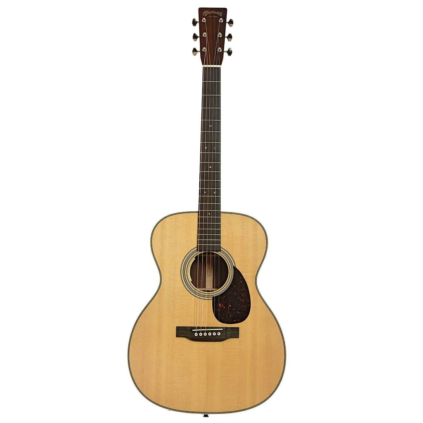 Full front of Martin OM28E Acoustic Electric Guitar & Case  