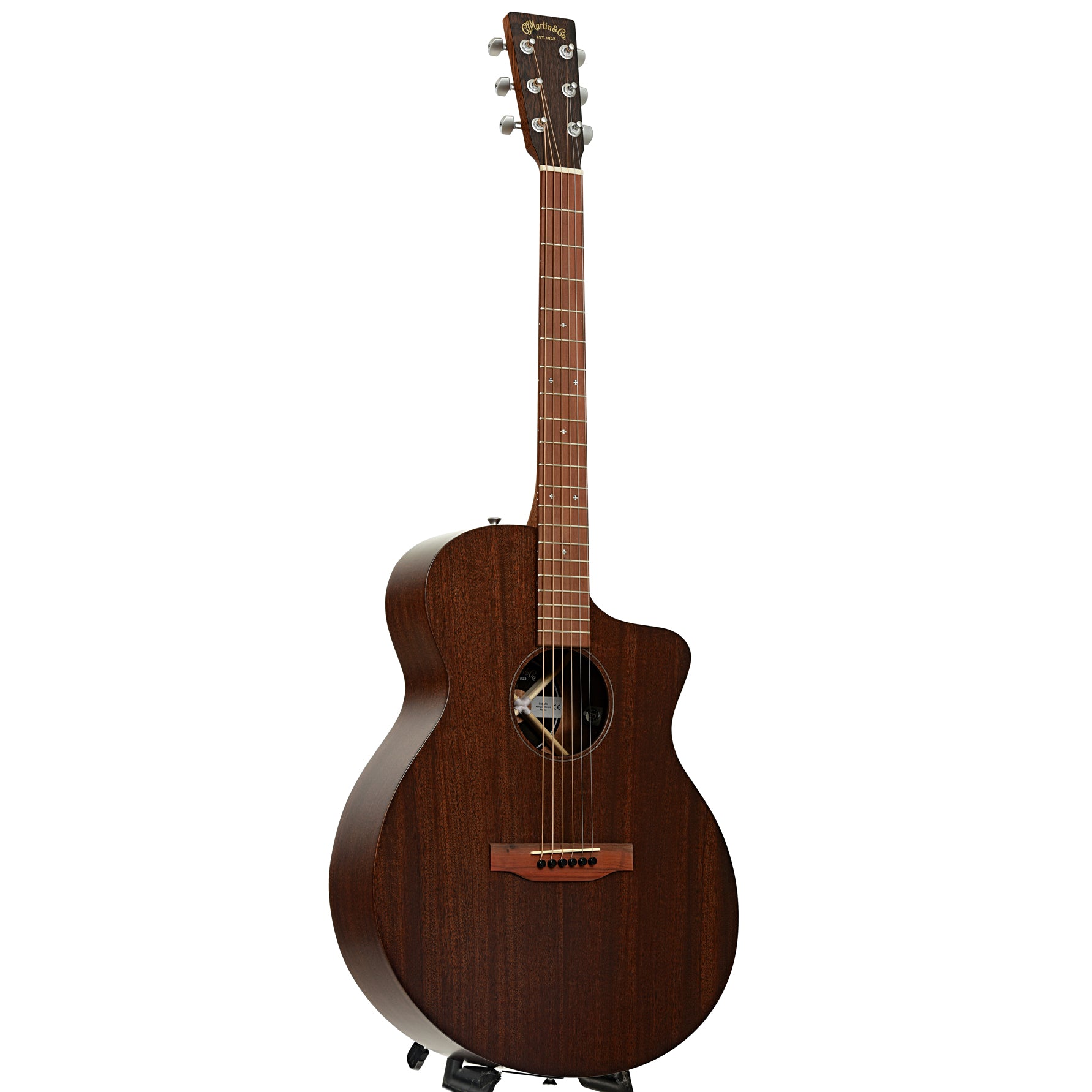 Full front and side of Martin SC-10E Modern Sapele Guitar 