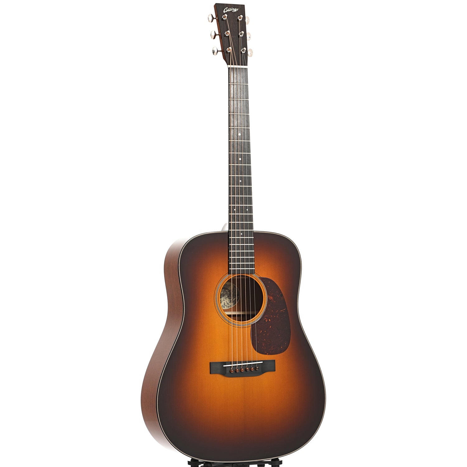Full front and side of Collings D1T Traditional Series Dreadnought Acoustic Guitar, Baked Adirondack Top, Sunburst