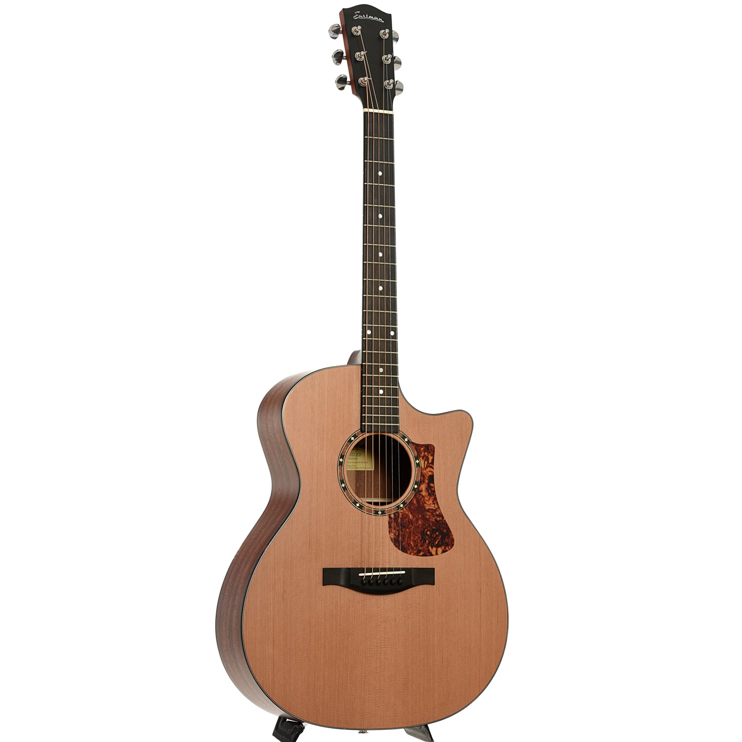 Full front and side of Eastman AC122-2CE Acoustic Guitar and Gigbag