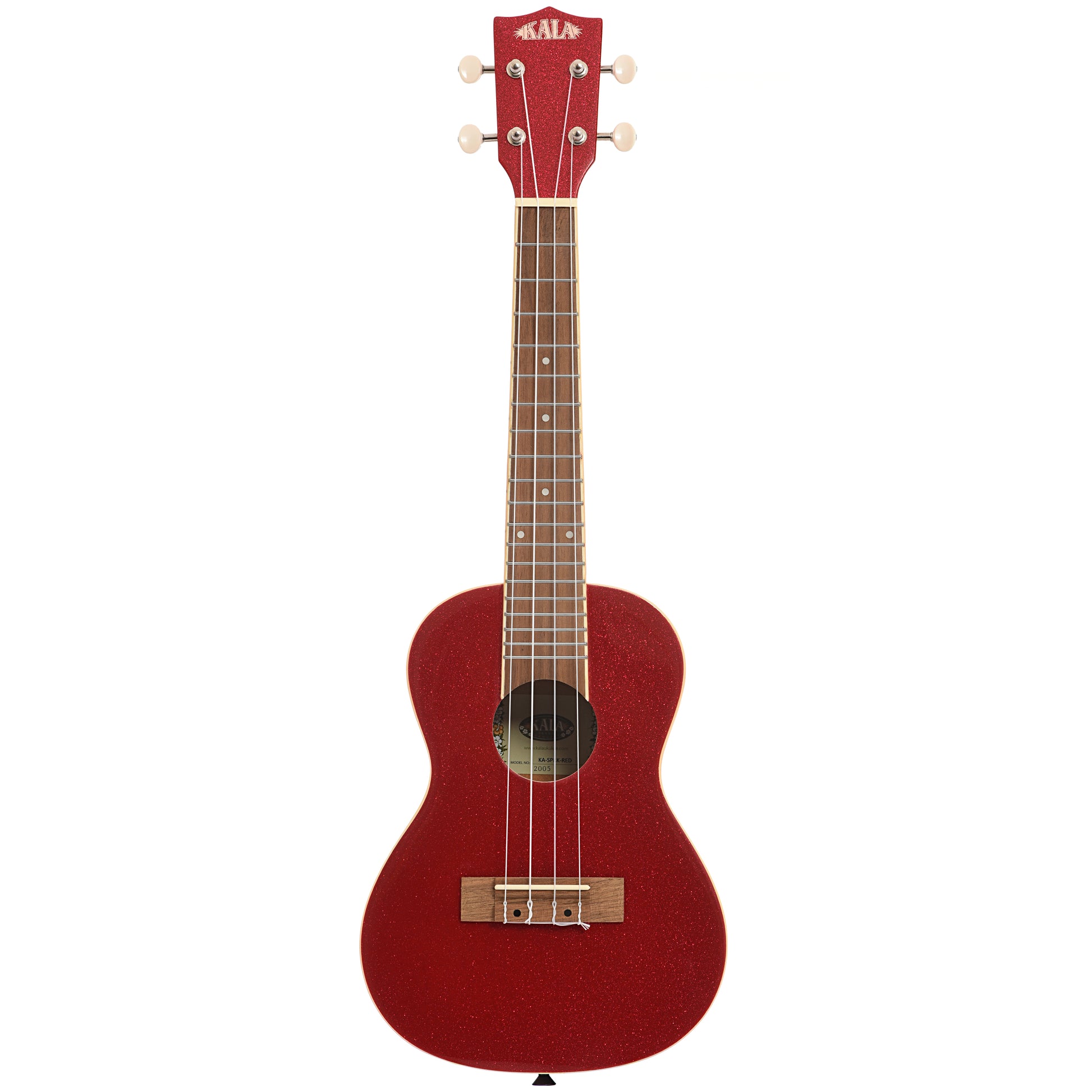 Full front of Kala Gloss Sparkle Concert Ukulele, Ritzy Red (recent)