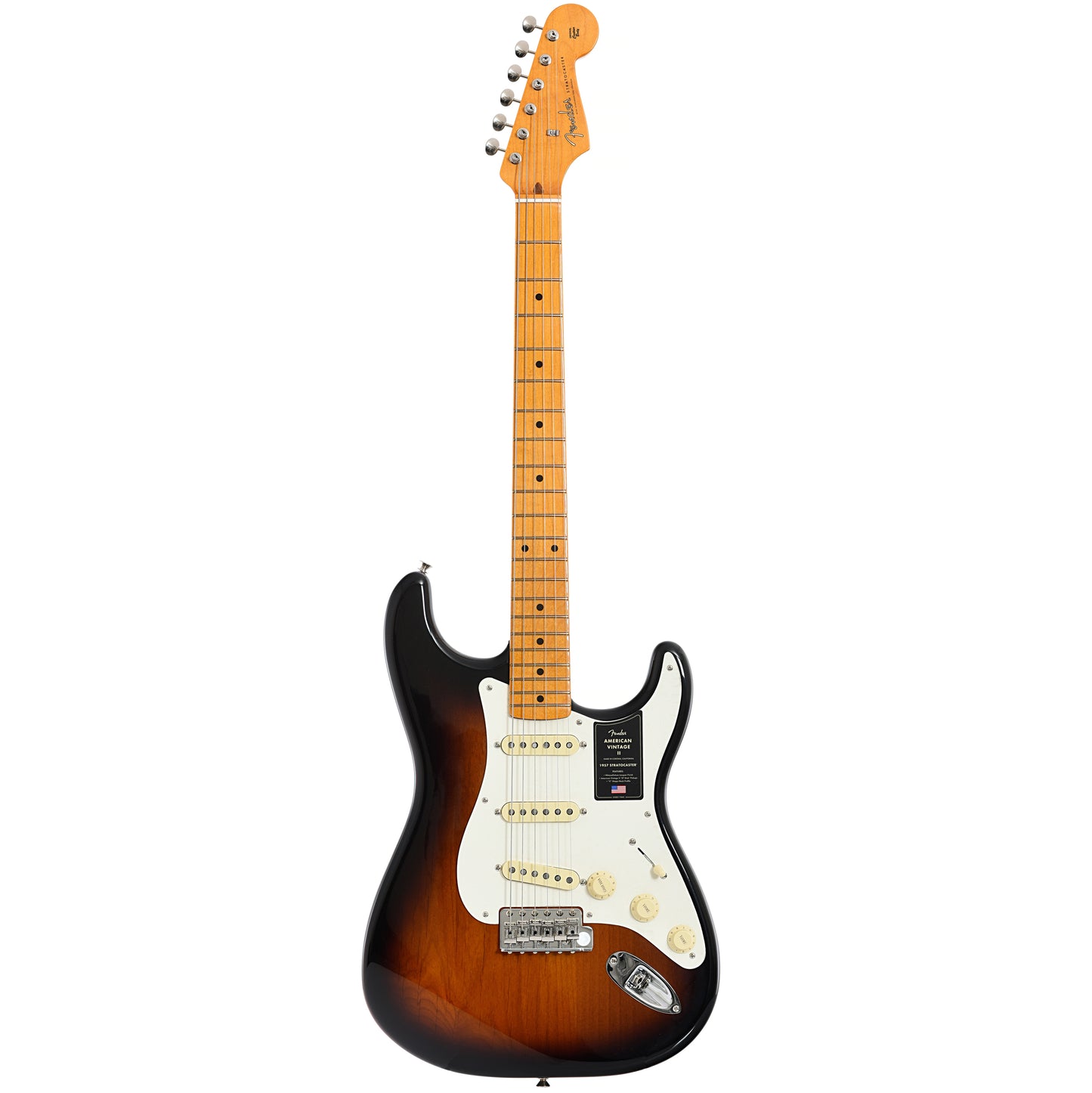 Full front of Fender American Vintage II 1957 Stratocaster, 2-Color Sunburst
