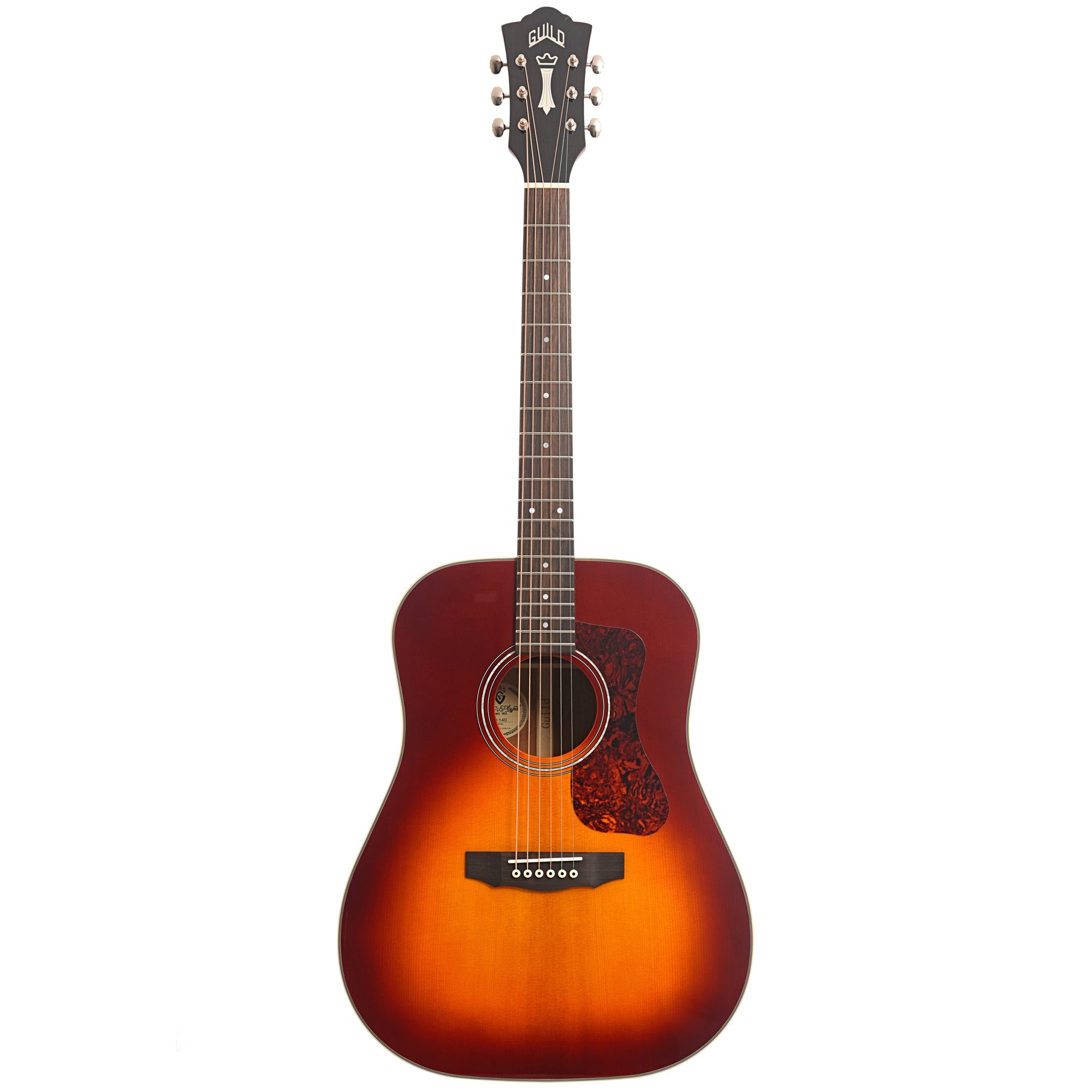 Full front of Guild Westerly Collection D-140 Acoustic Guitar, Cherry Burst