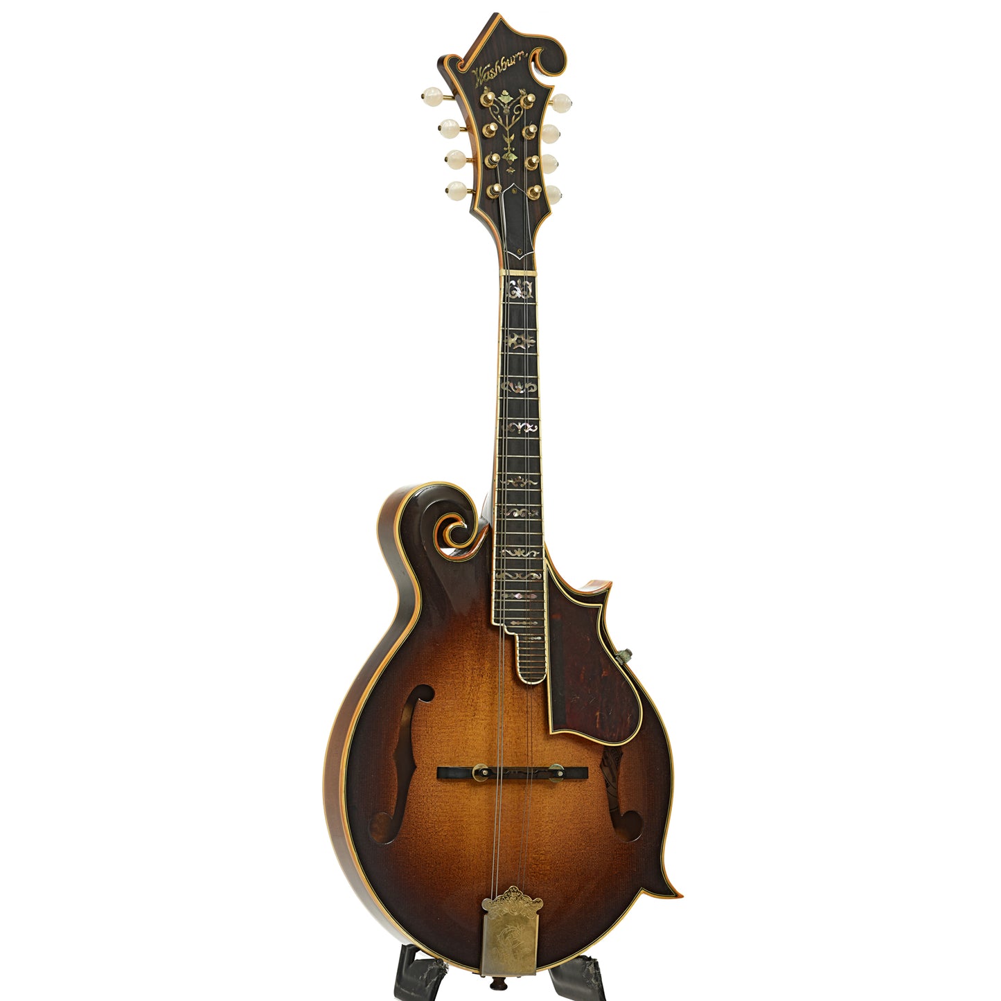 Full front and side of Washburn M-5S F-Style Mandolin
