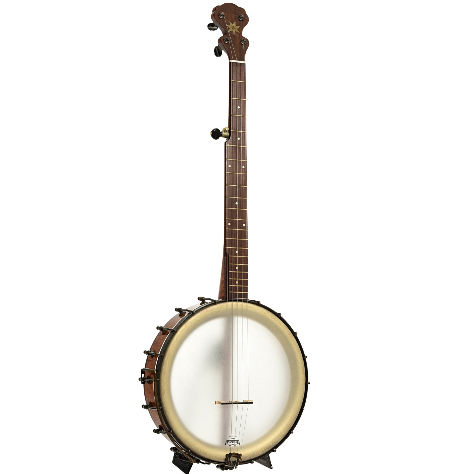 Full front and side of Pete Ross Dobson Banjo, 12" Rim