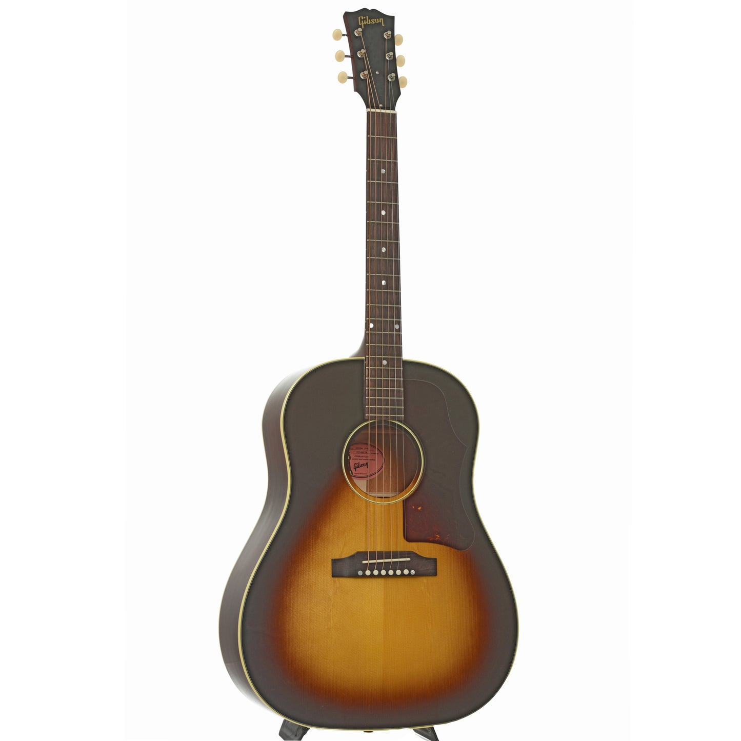 Full front and side of Gibson 50s J-45 Original Acoustic Guitar & Case, Vintage Sunburst