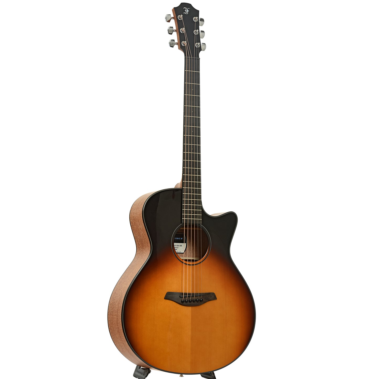 Full front and side of Furch Spectra Plus Gc-EM a Siena Amber Acoustic Guitar