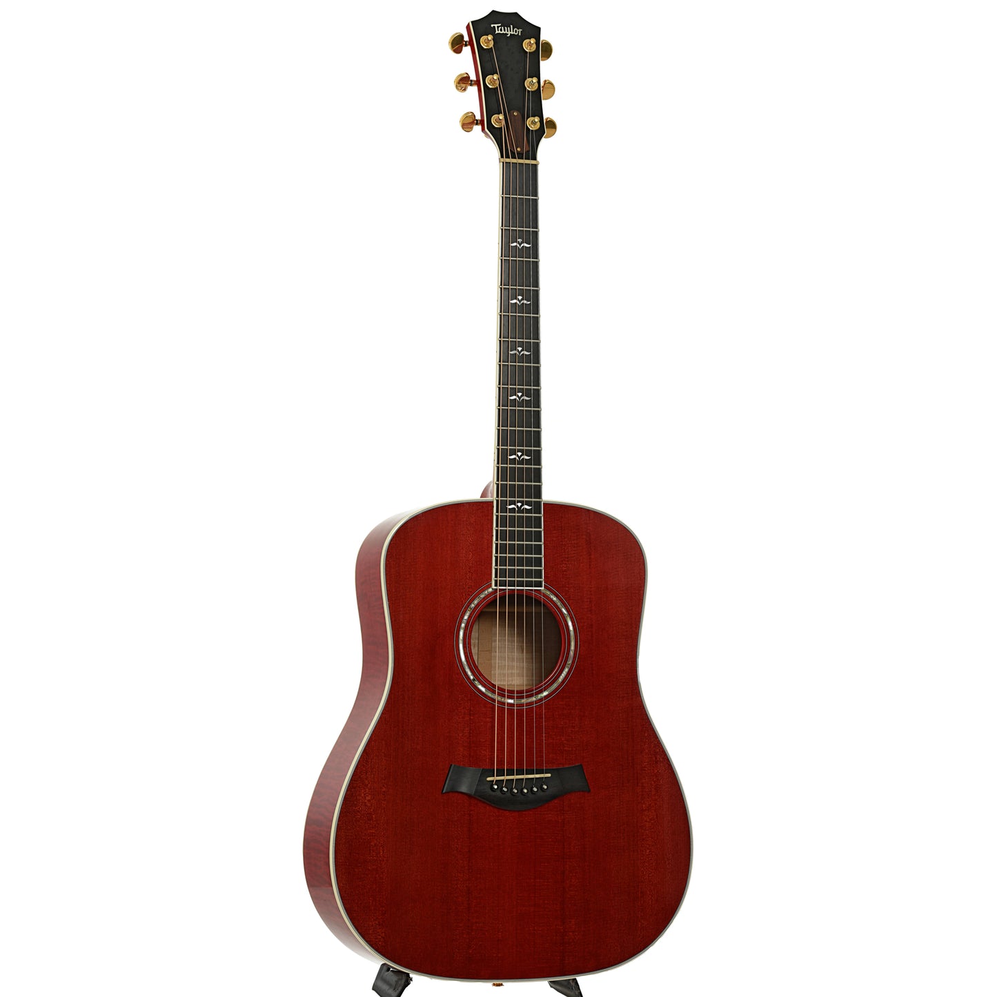Full front and side of Taylor 610 Transparent Red Acoustic Guitar 