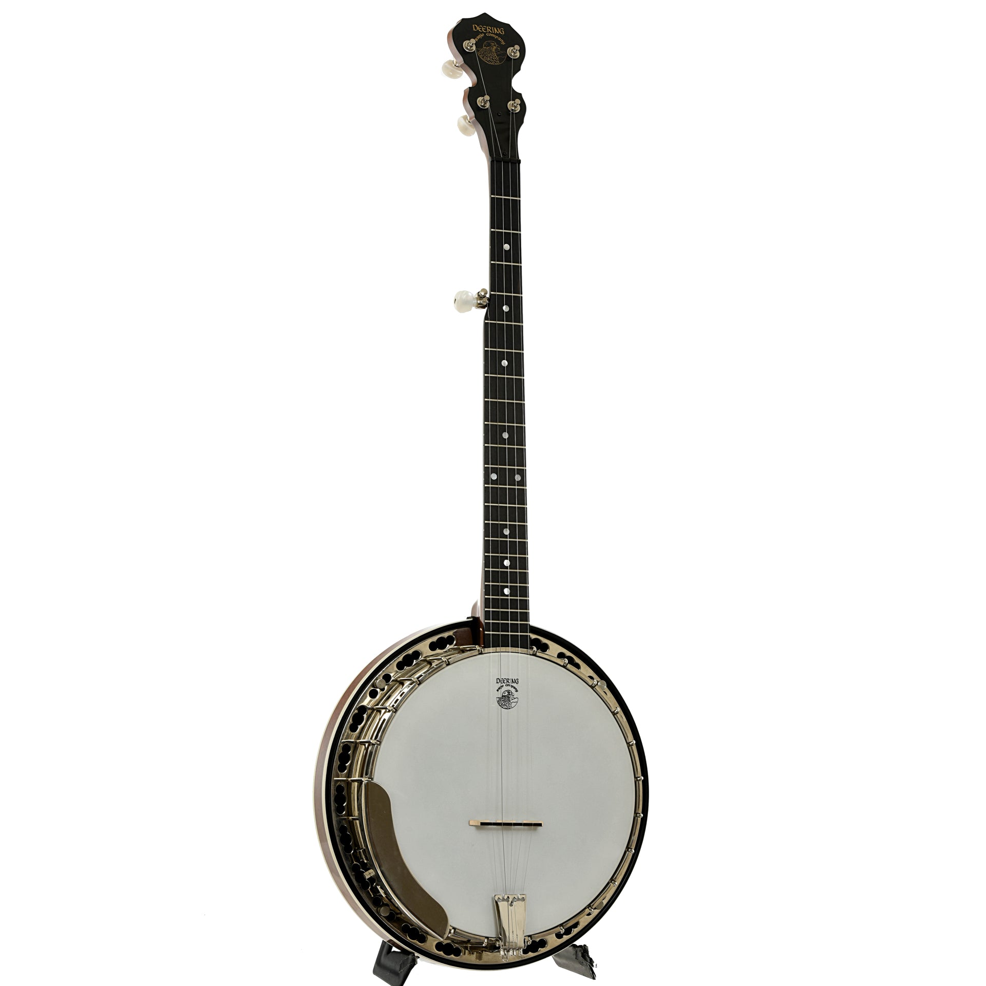 Full front and side of Deering Sierra Mahogany Resonator Banjo