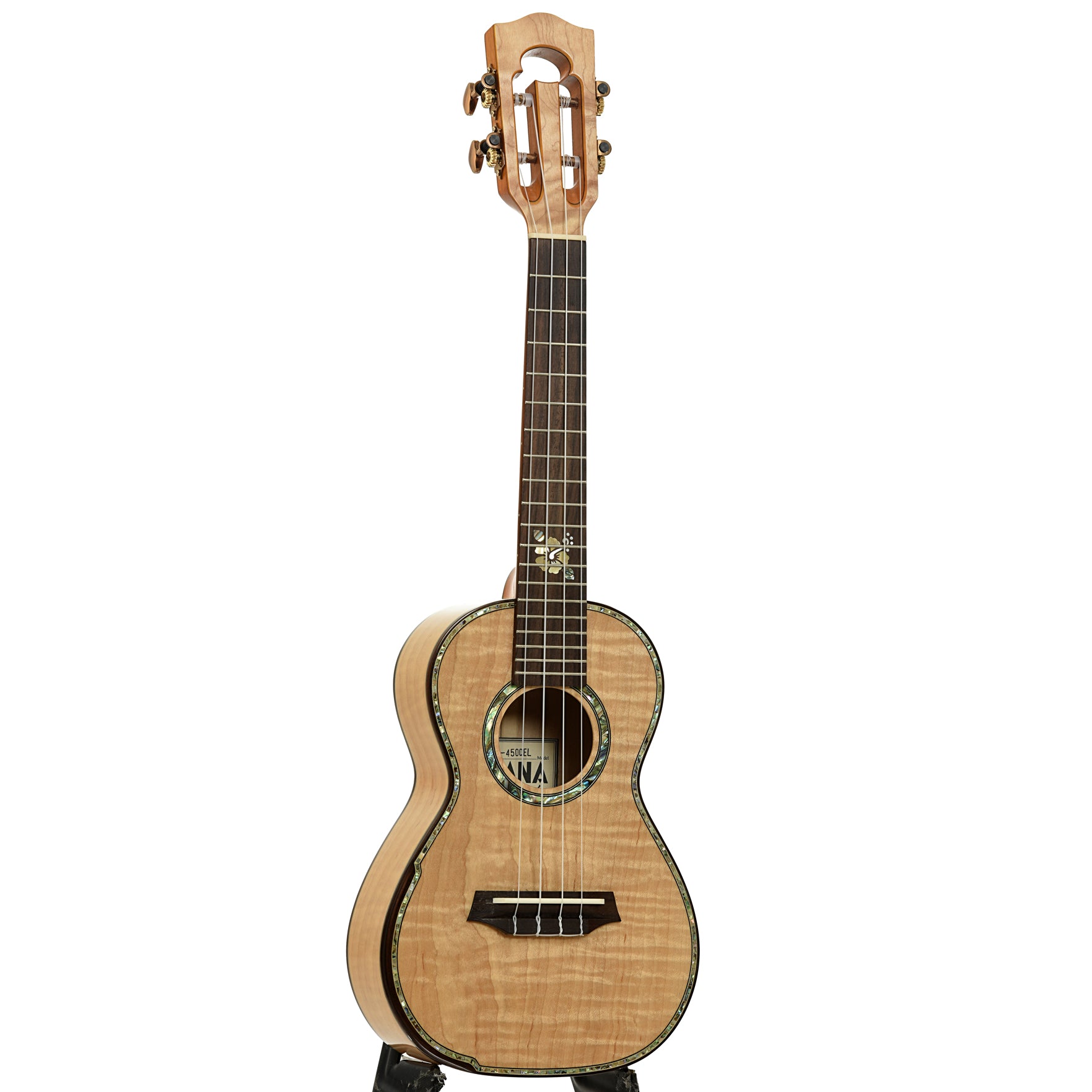 Full front and side of Ohana CK450QEL Concert Uke