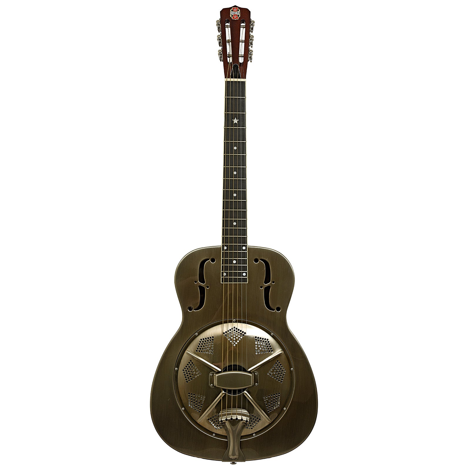 Full front of Republic Resolian Relic Nickel Roundneck Resonator Guitar