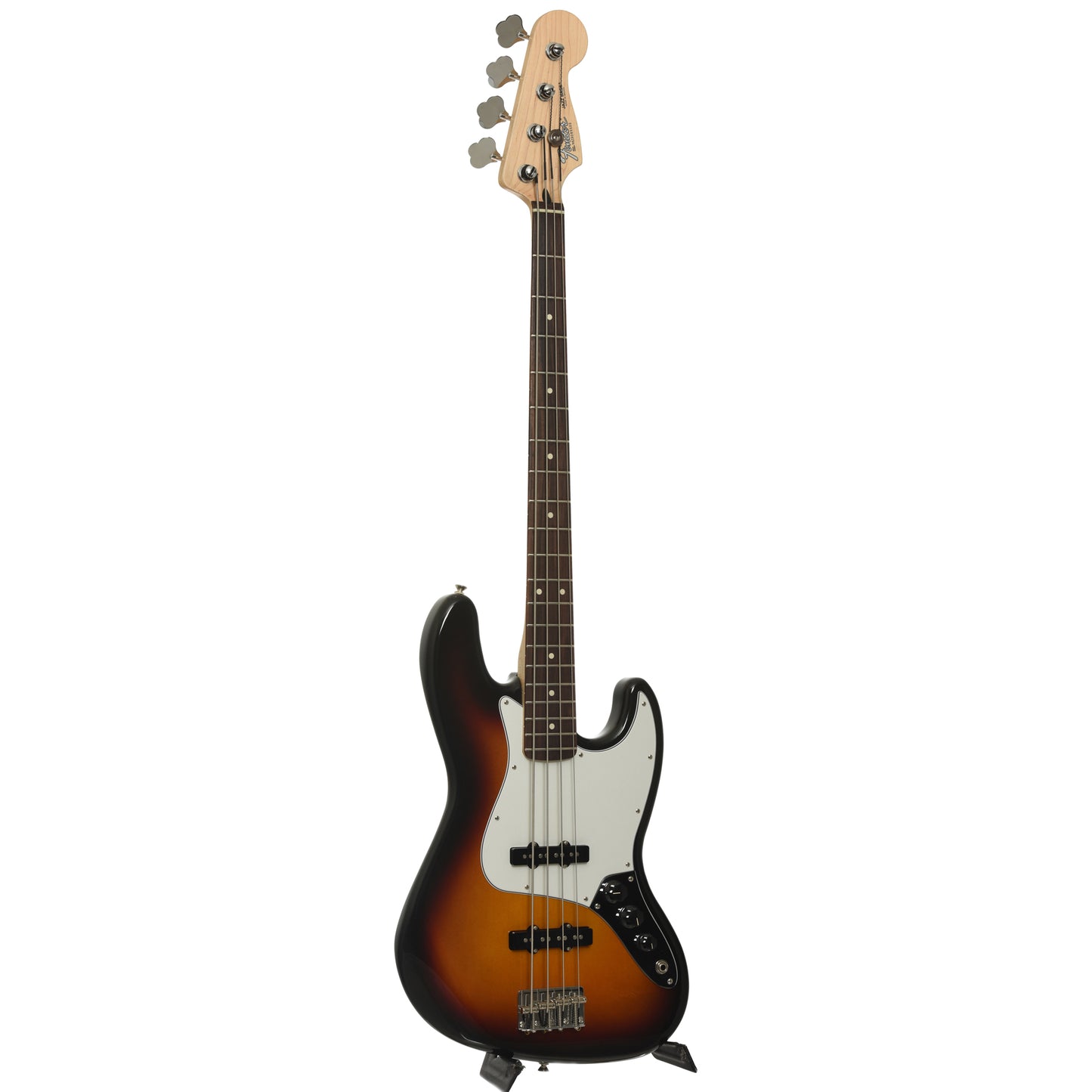 Full front and side of Fender Standard Jazz Electric Bass