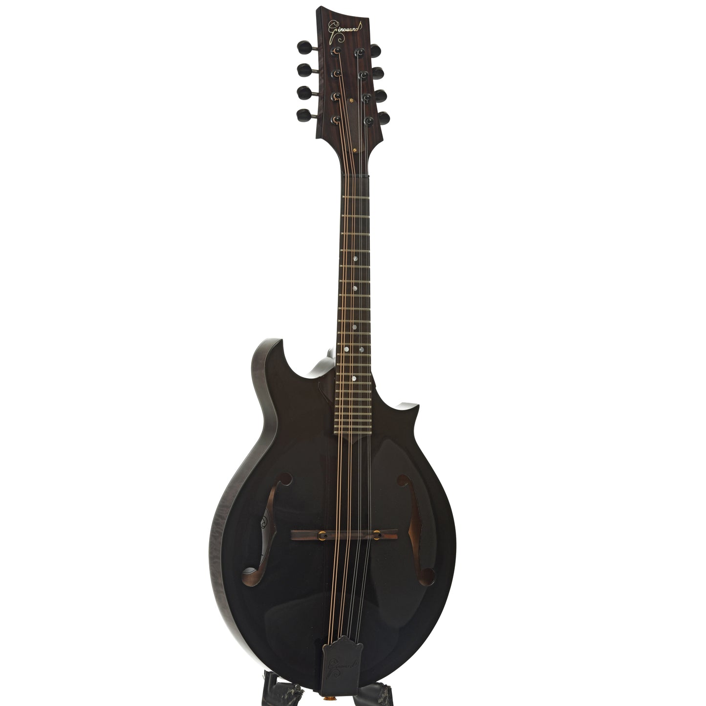 Full front and side of Girouard Asymmetrical Two Point Mandolin