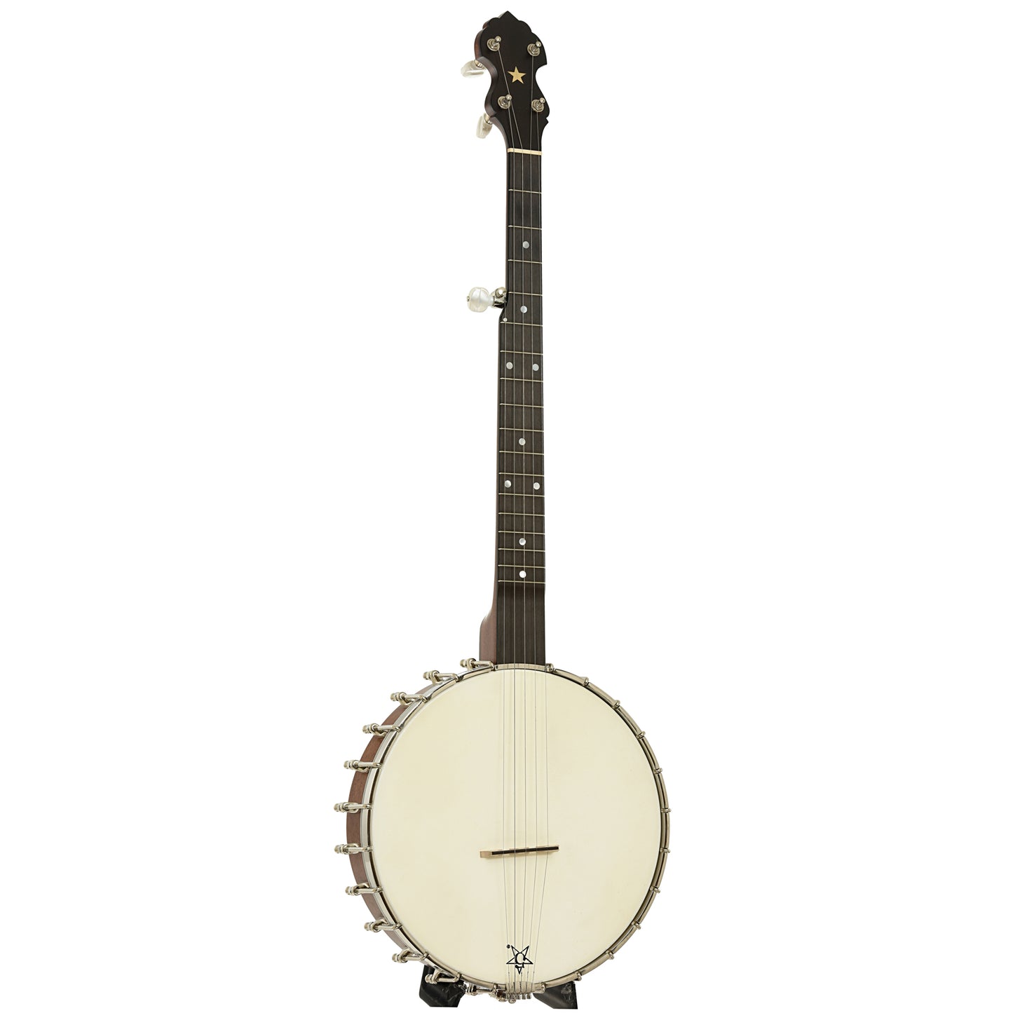 Full front and side of Bart Reiter Standard A-Scale Open Back Banjo 