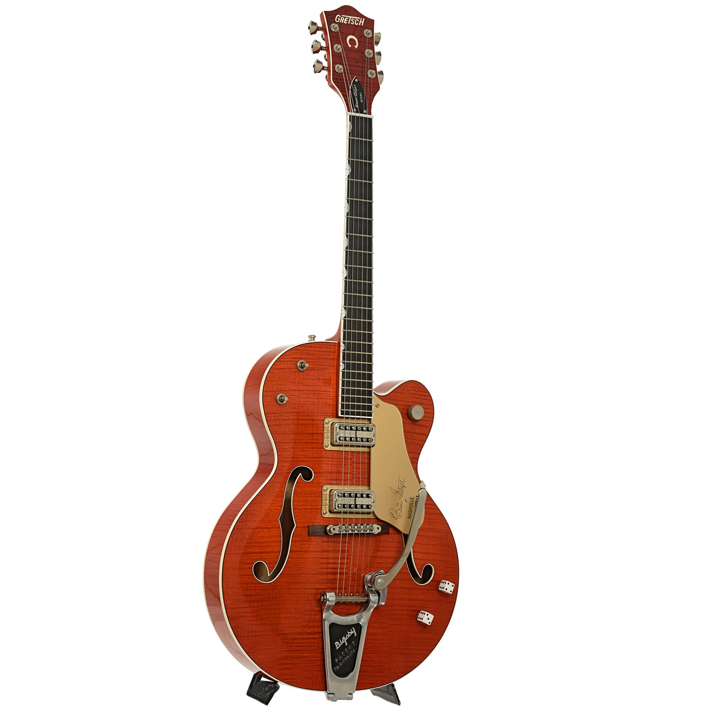 Full front and side of Gretsch Brian Setzer G6120SSU Hollowbody Electric Guitar