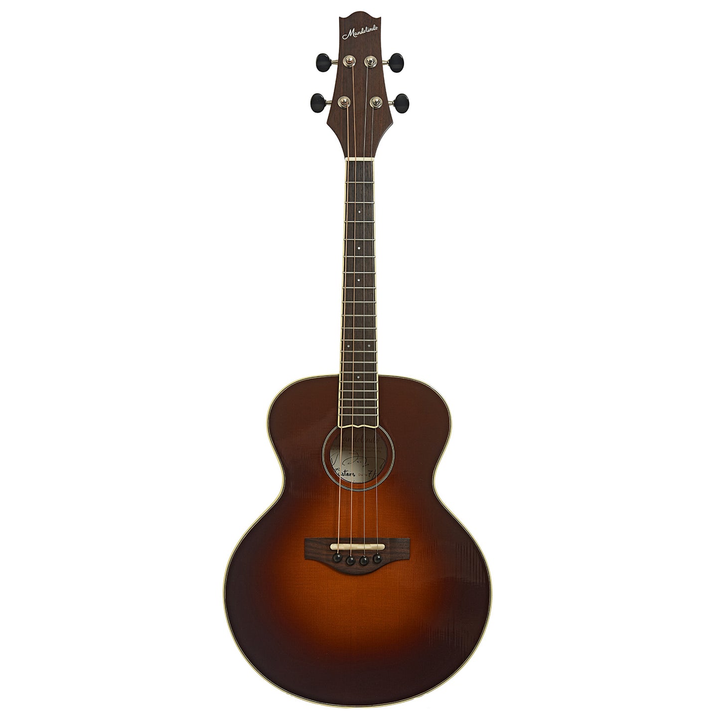 Full front of KR Strings Mandolindo Custom Deluxe Curly Maple 