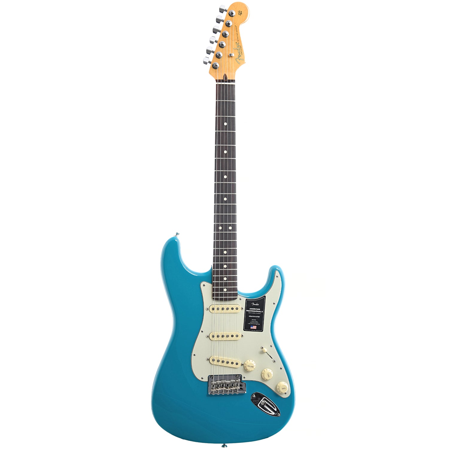Full front of Fender American Professional II Stratocaster, Miami Blue