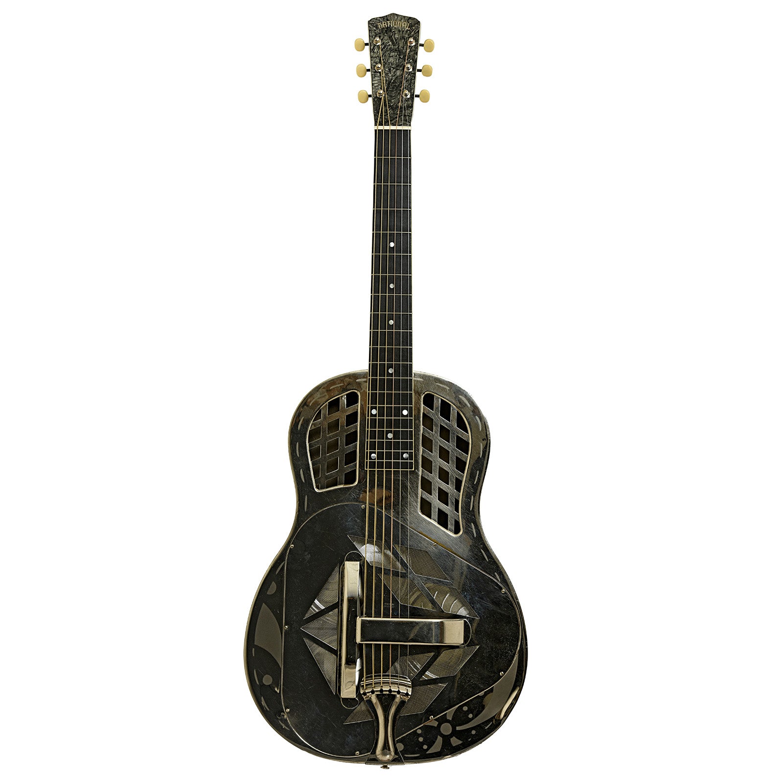 Full front of National Tricone Exploding Palm Tree Resonator Guitar