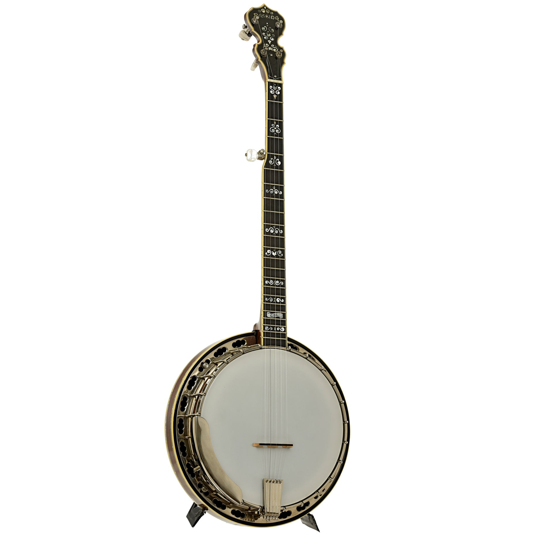 Full front and side of Deering GDL Resonator Banjo 