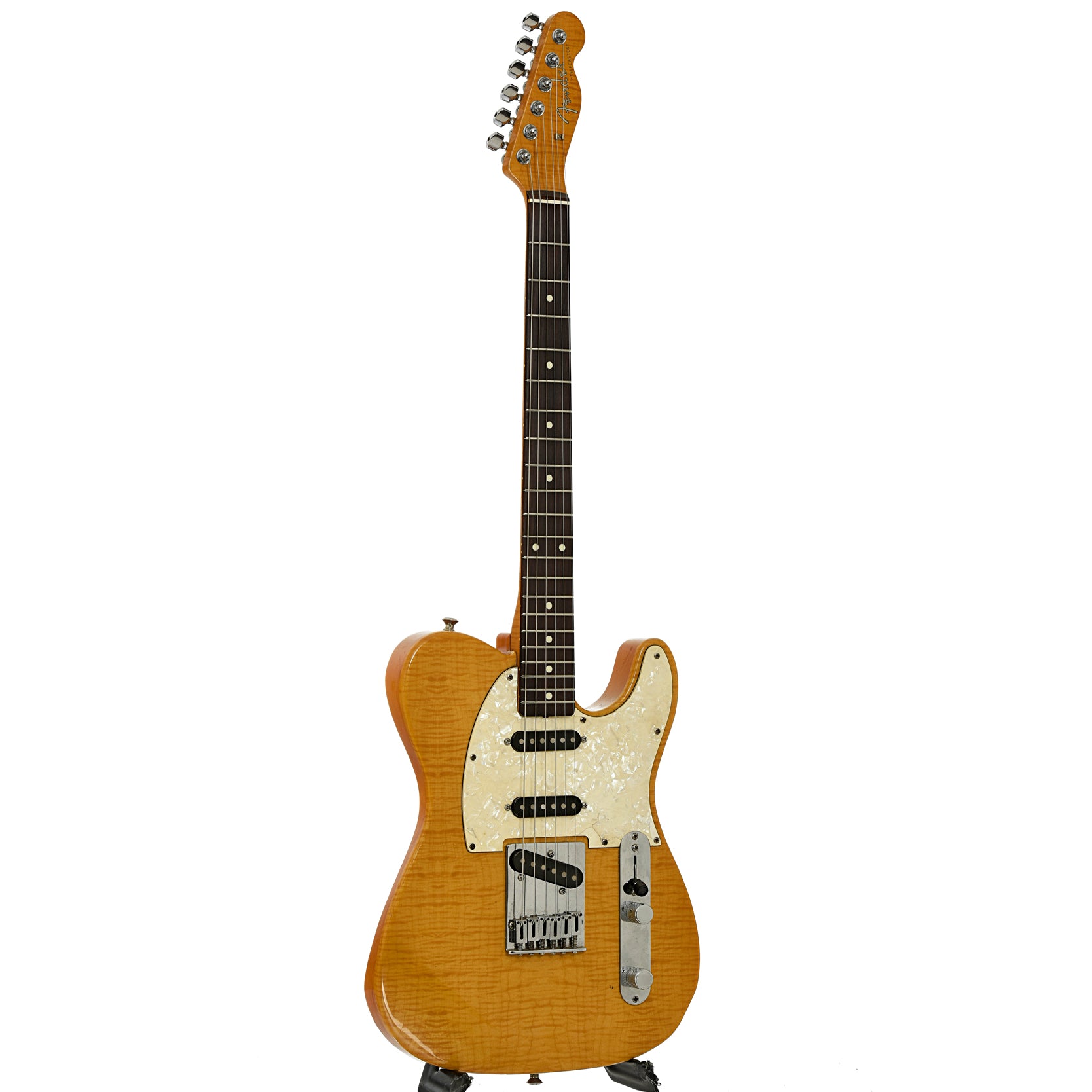Full front and side of Fender Telecaster Deluxe Fotoflame Electric Guitar