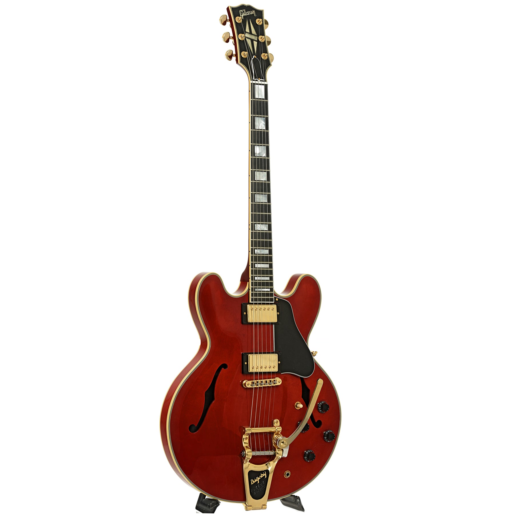 Full front and side of Gibson ES-355 w/ Bigsby Hollowbody Electric Guitar