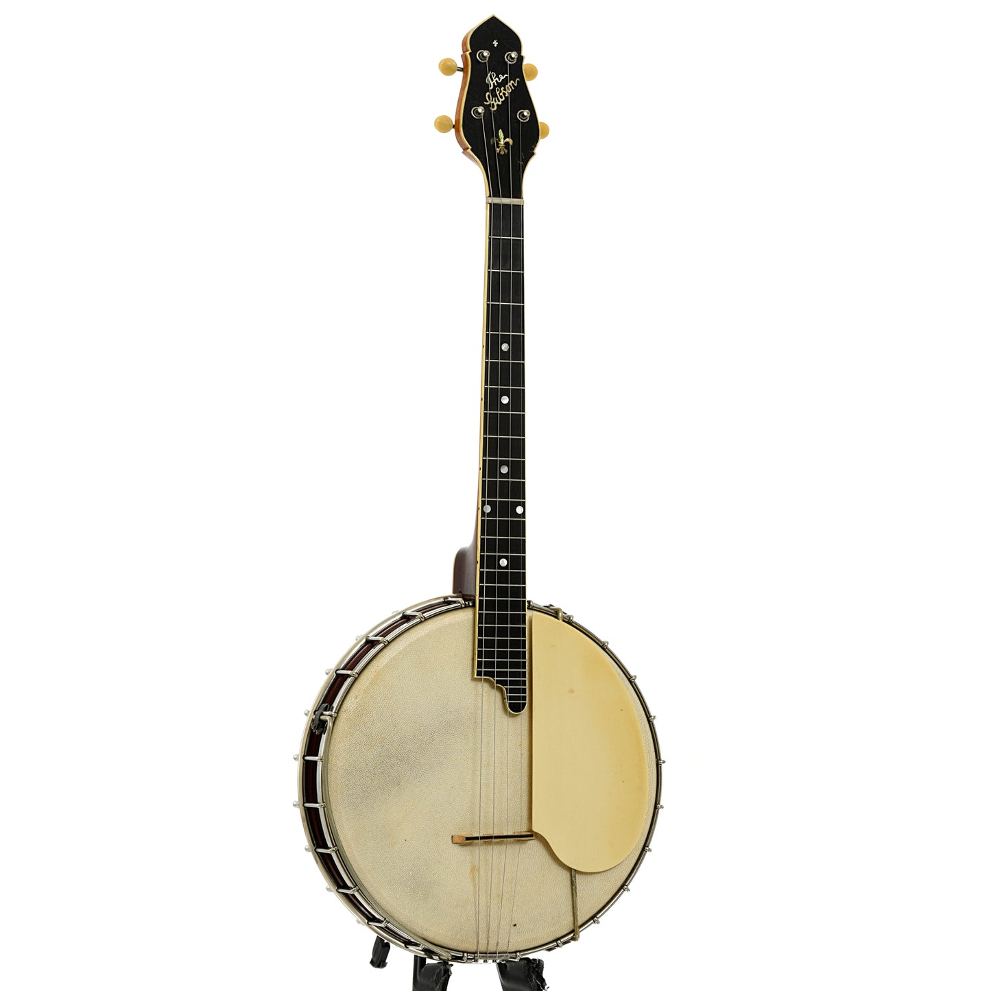 Full front and side of Gibson TB Tenor Banjo