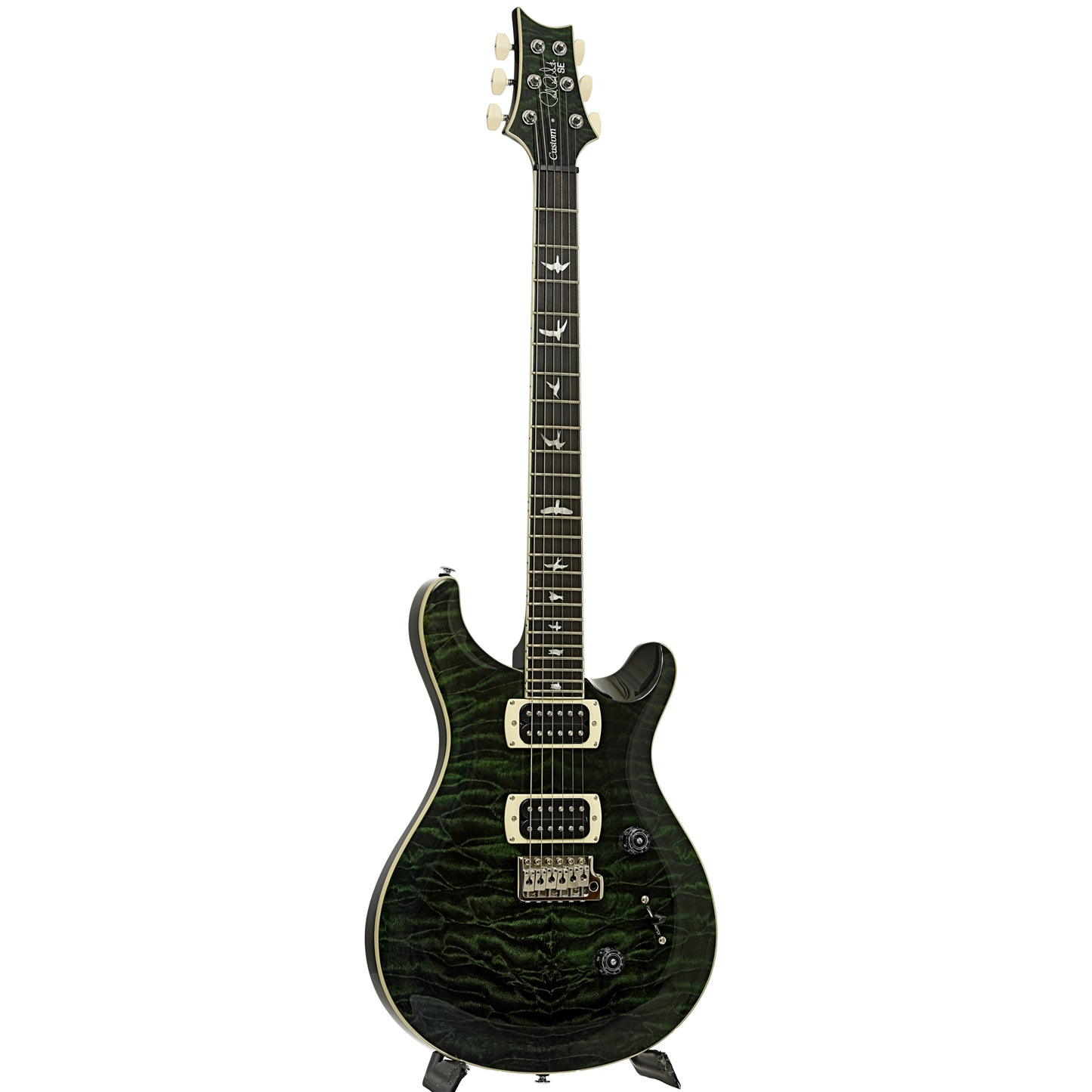 Full front and side of PRS SE Custom 24 Quilt Electric Guitar, Teal Black