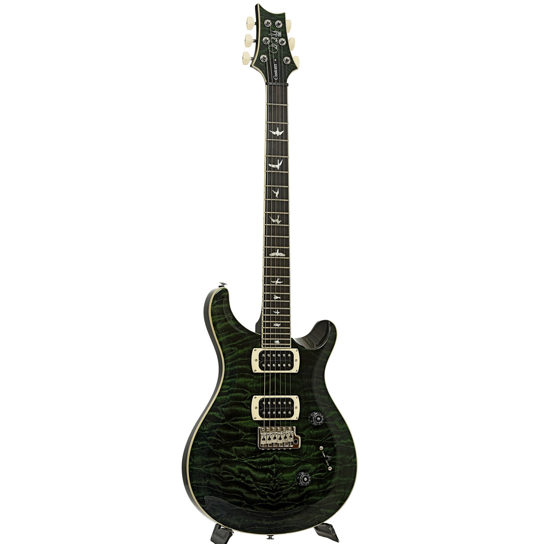 Full front and side of PRS SE Custom 24 Quilt Electric Guitar, Teal Black