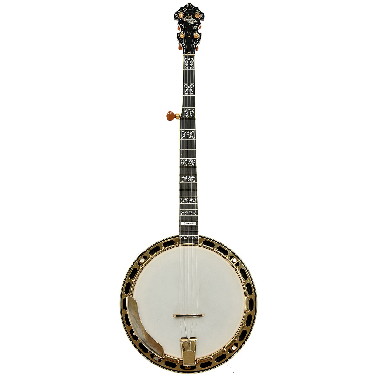 Full front of Grundy Flintriver "Blue Heeler" Resonator Banjo 
