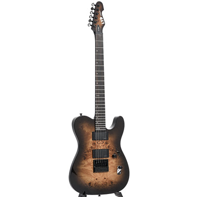 Full front and side of ESP LTD TE-1000 Evertune Electric Guitar, Poplar Burl Charcoal Burst