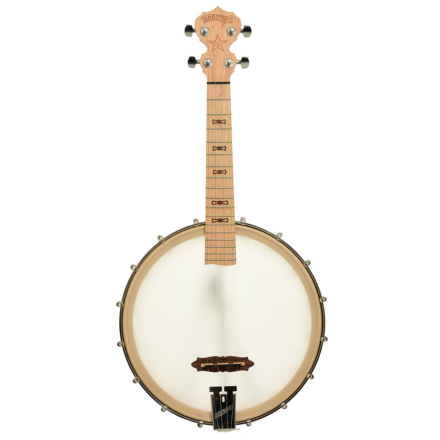 Full front of Deering Goodtime Tenor Banjo Ukulele 