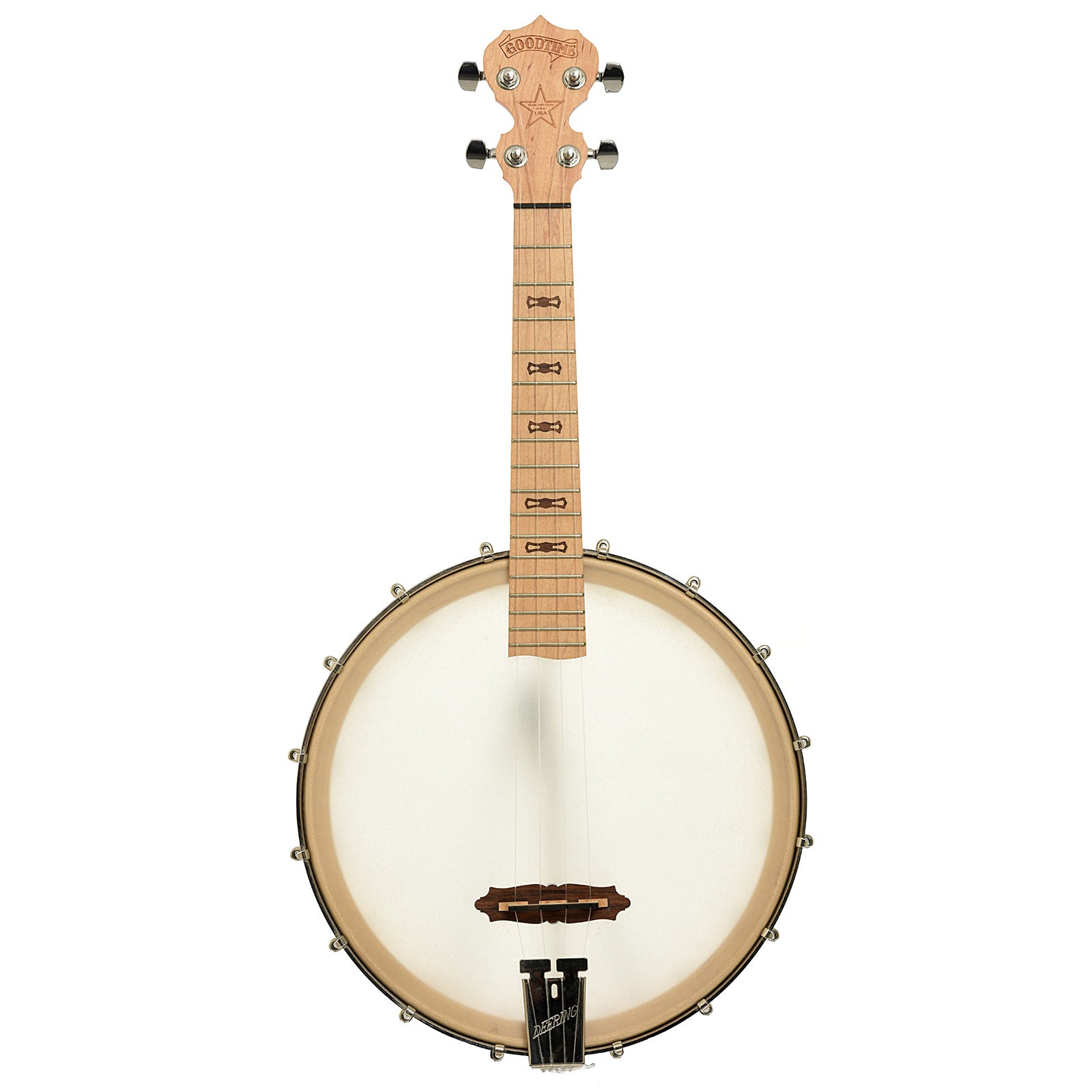 Full front of Deering Goodtime Tenor Banjo Ukulele 
