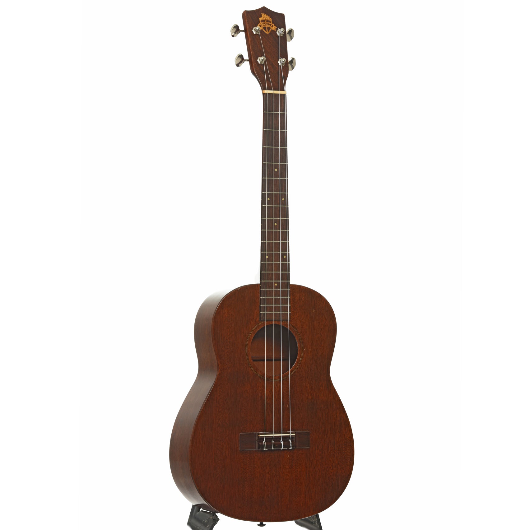 Full front and side of Favilla Baritone Ukulele