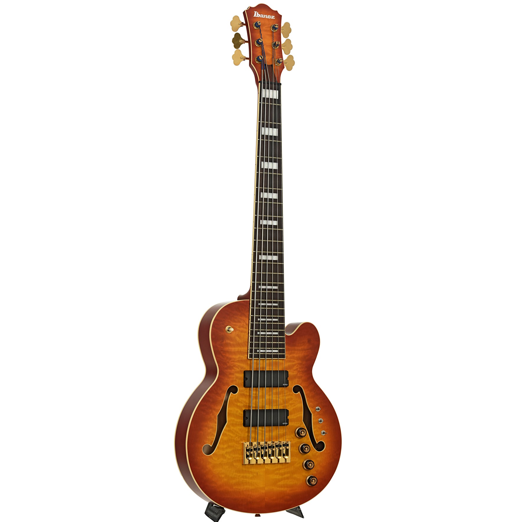 Full front and side of Ibanez TCB1006 Stephen "Thundercat" Bruner 6-String Hollowbody Electric Bass (2022)