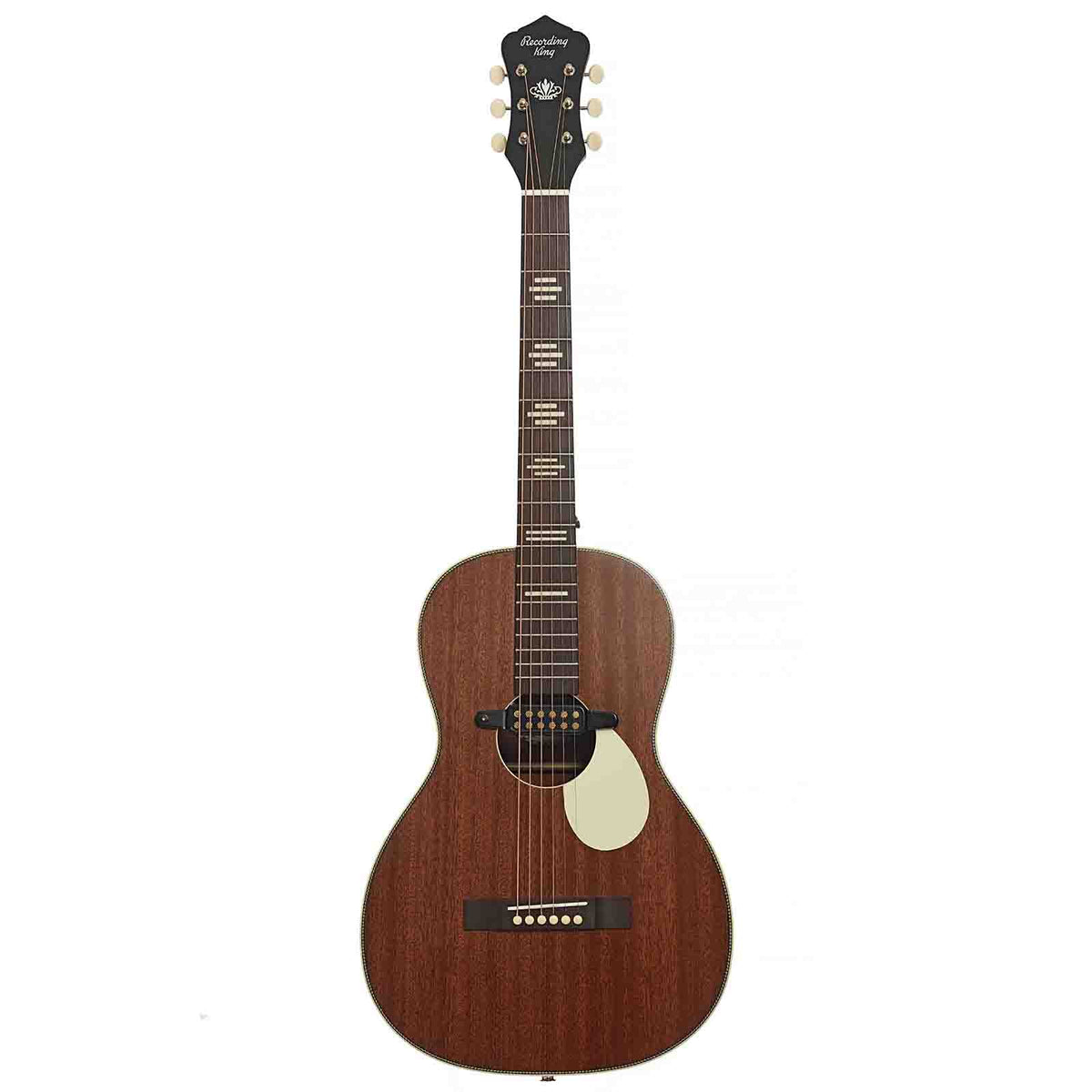 Full Front of Recording King Dirty 30's Acoustic-Electric Parlor Guitar, Mahogany